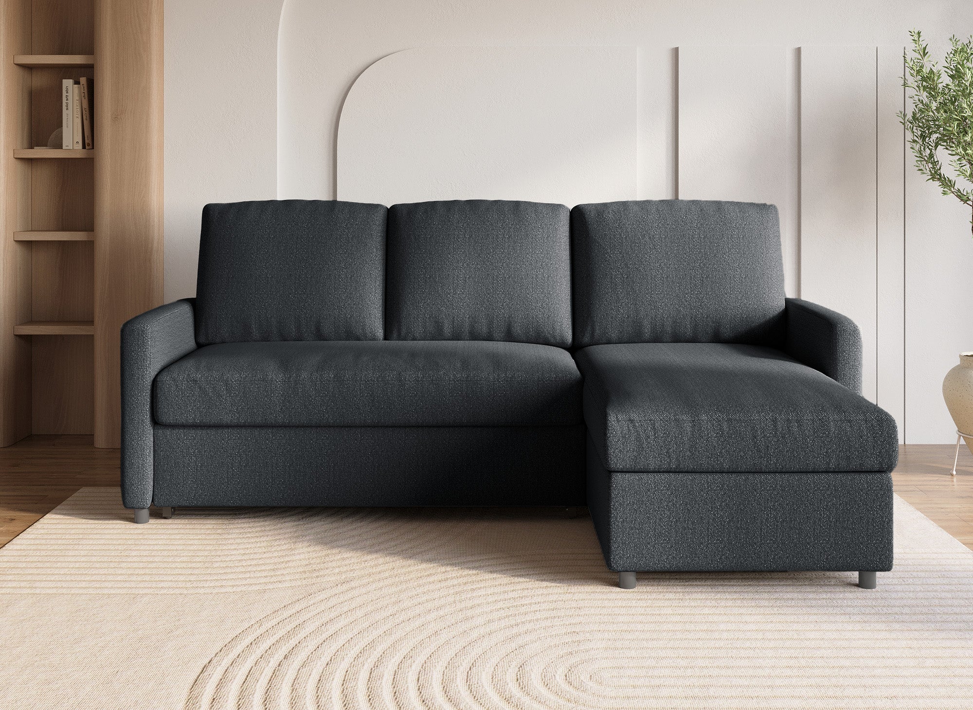 ADAM Wende-Ecksofa mit Bettkasten aus anthrazitgrauem Stoff