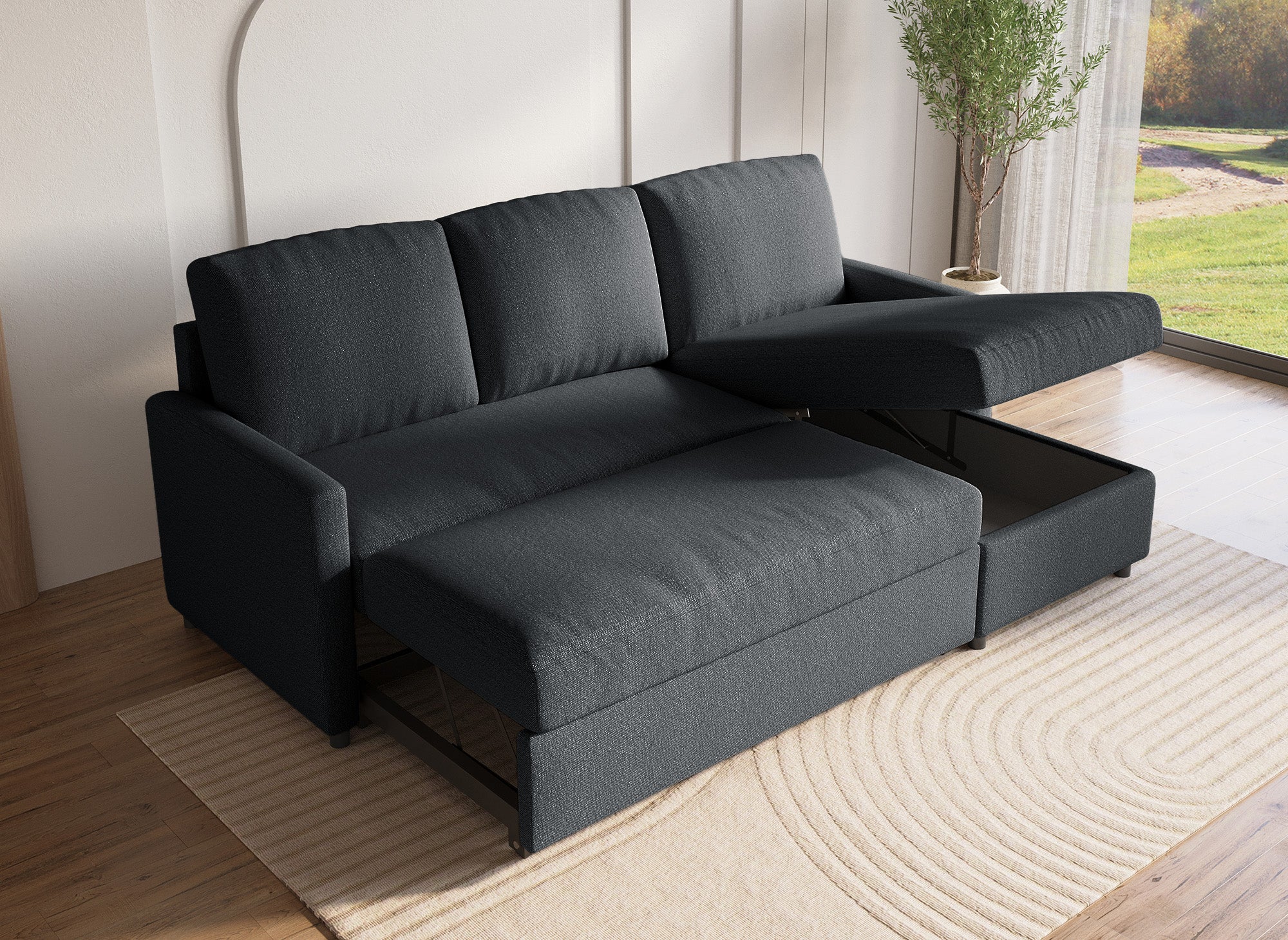 ADAM Wende-Ecksofa mit Bettkasten aus anthrazitgrauem Stoff