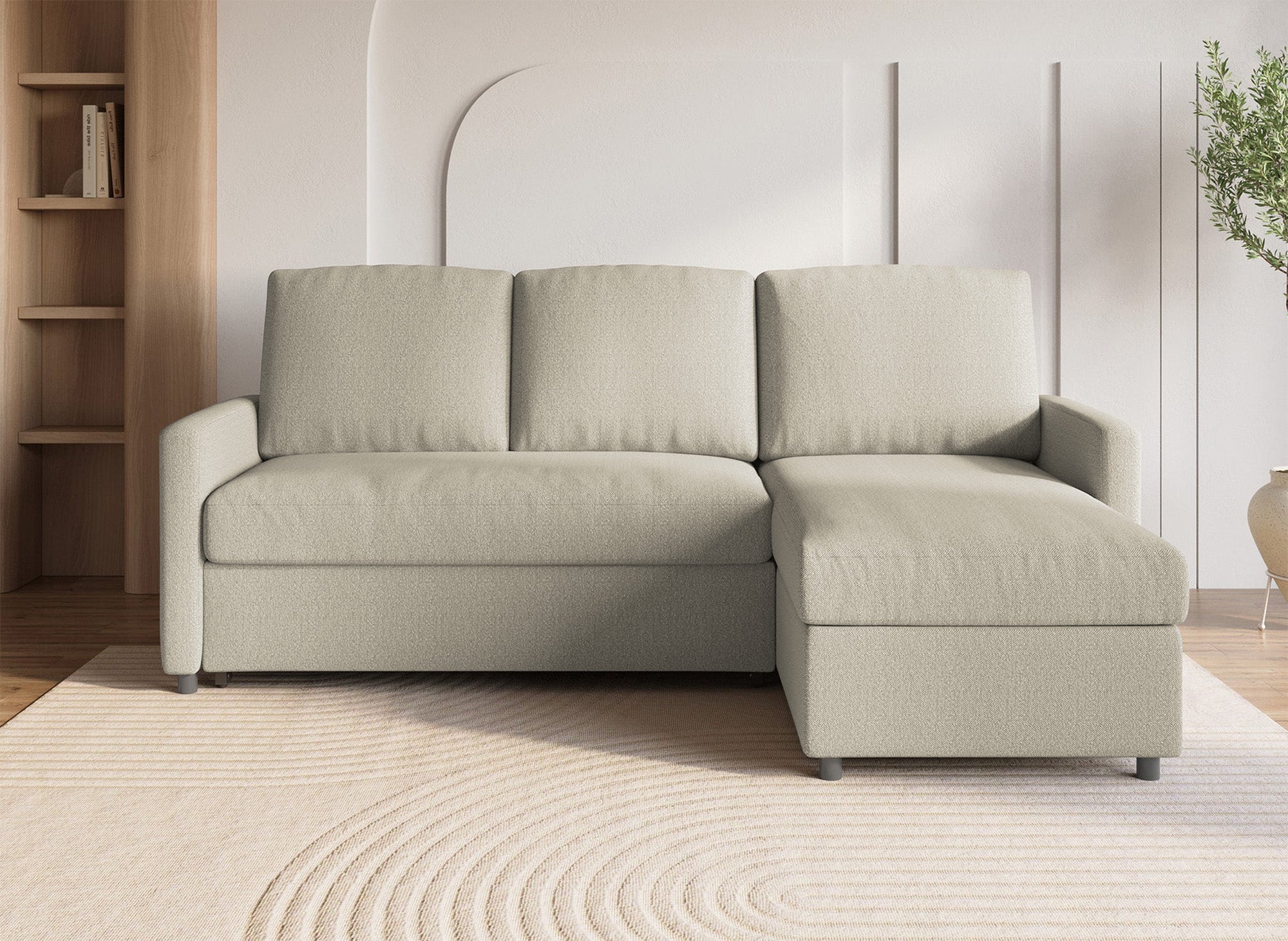 ADAM Wende-Ecksofa aus grauem Stoff mit Aufbewahrungsbox