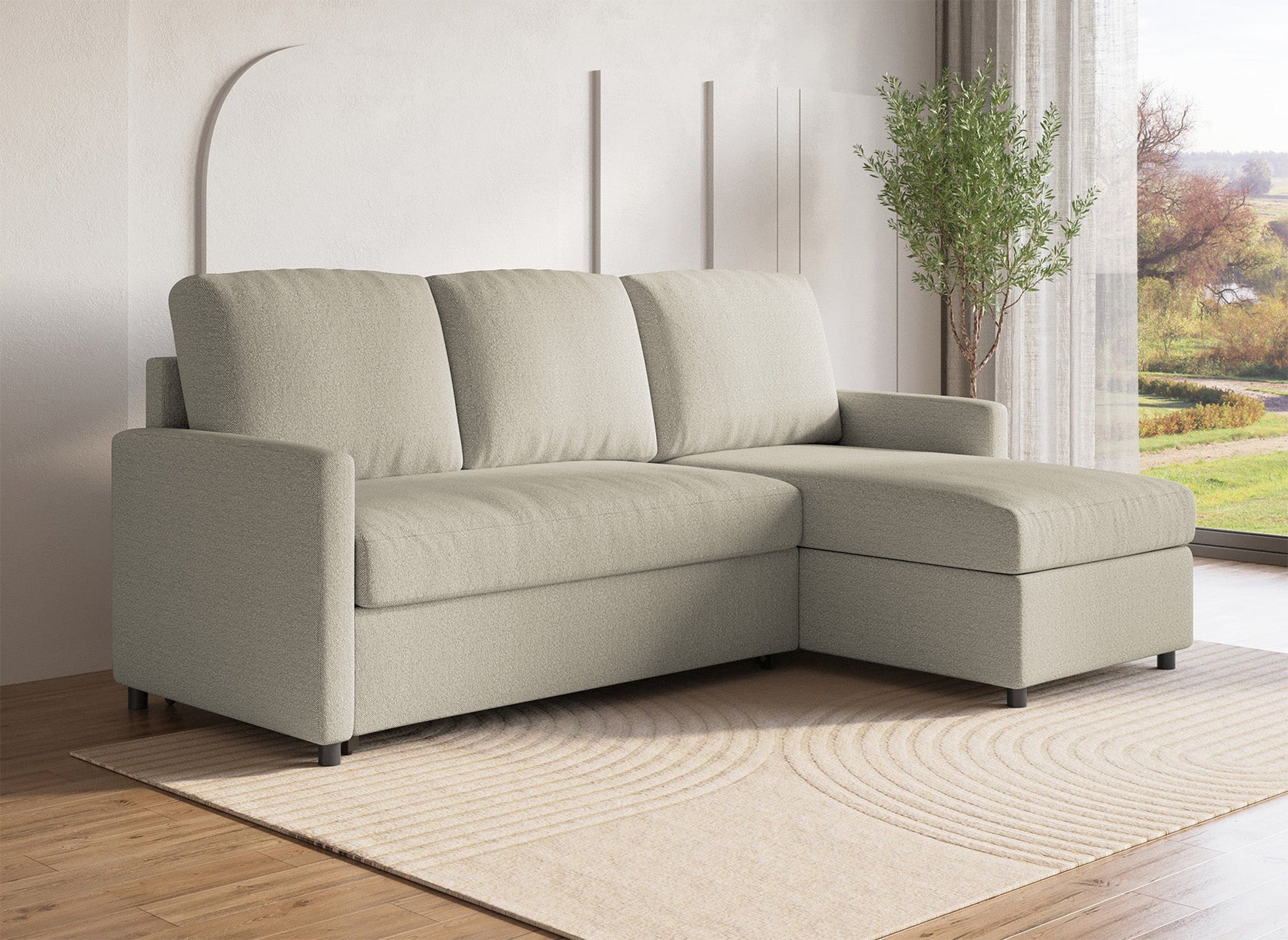 ADAM Wende-Ecksofa aus grauem Stoff mit Aufbewahrungsbox