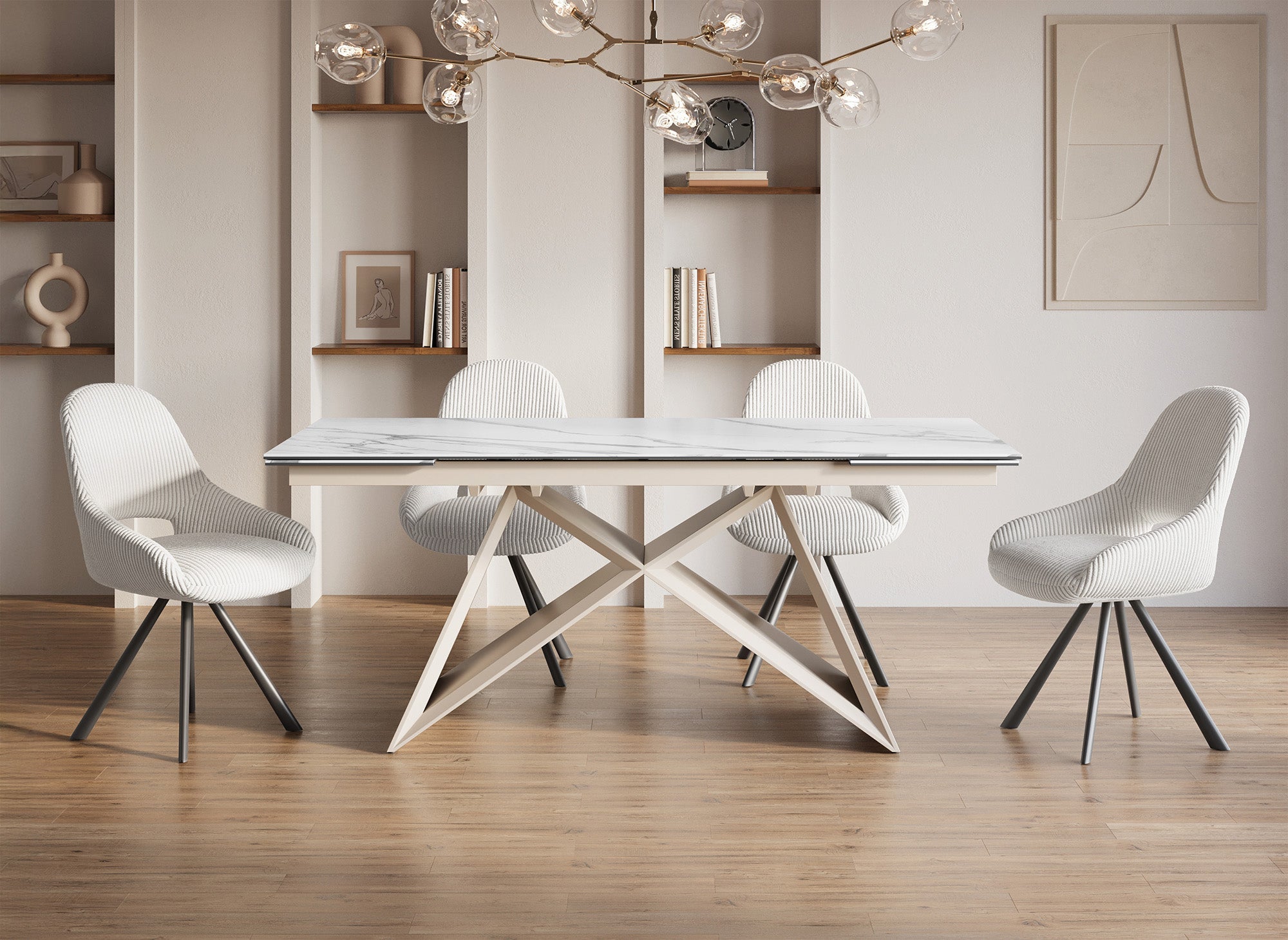 2er Set Designer-Stühle aus ecru-weißem Cord SYRA