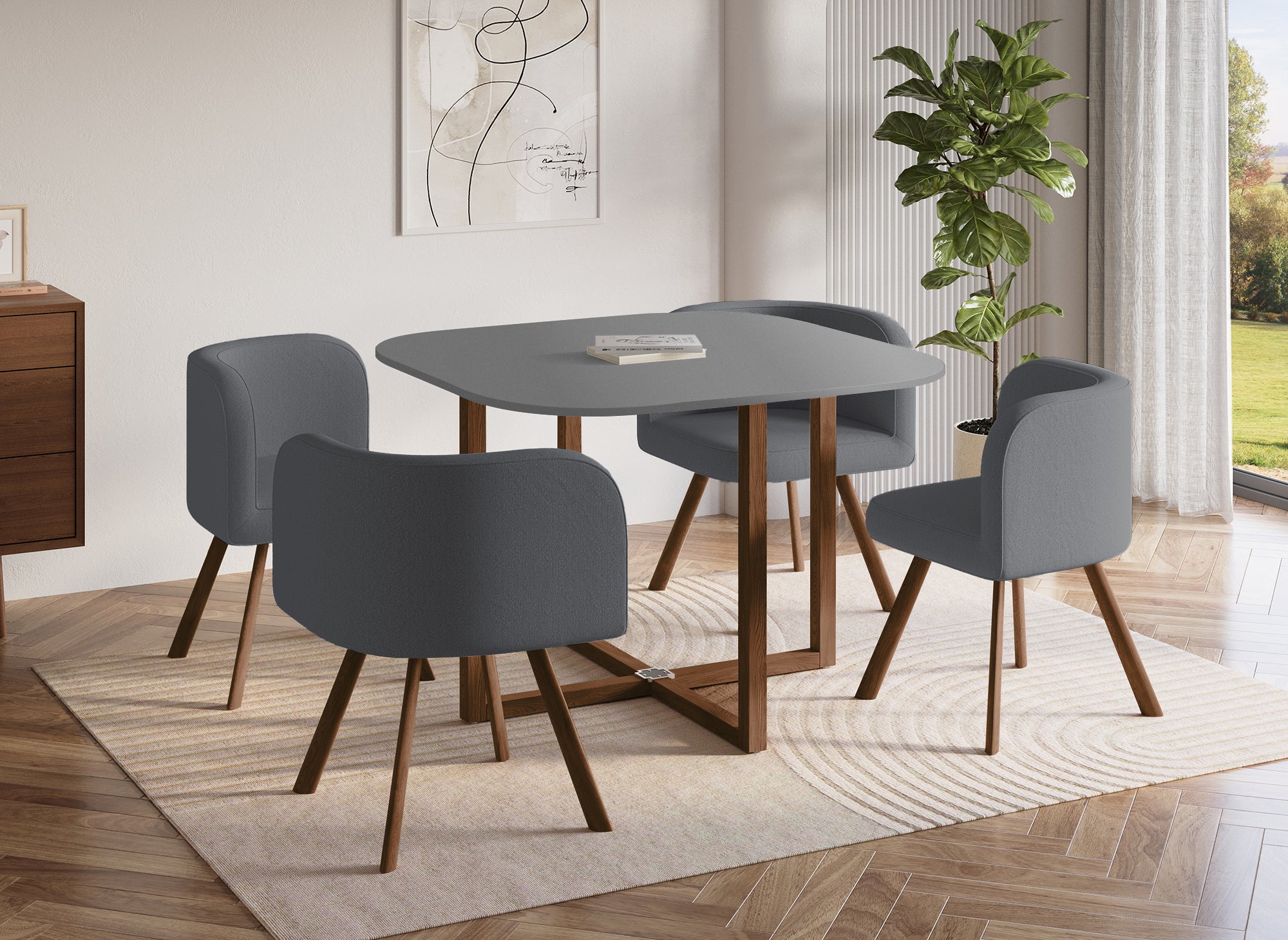 FLEN graues stapelbares Tisch- und 4-Stühle-Set