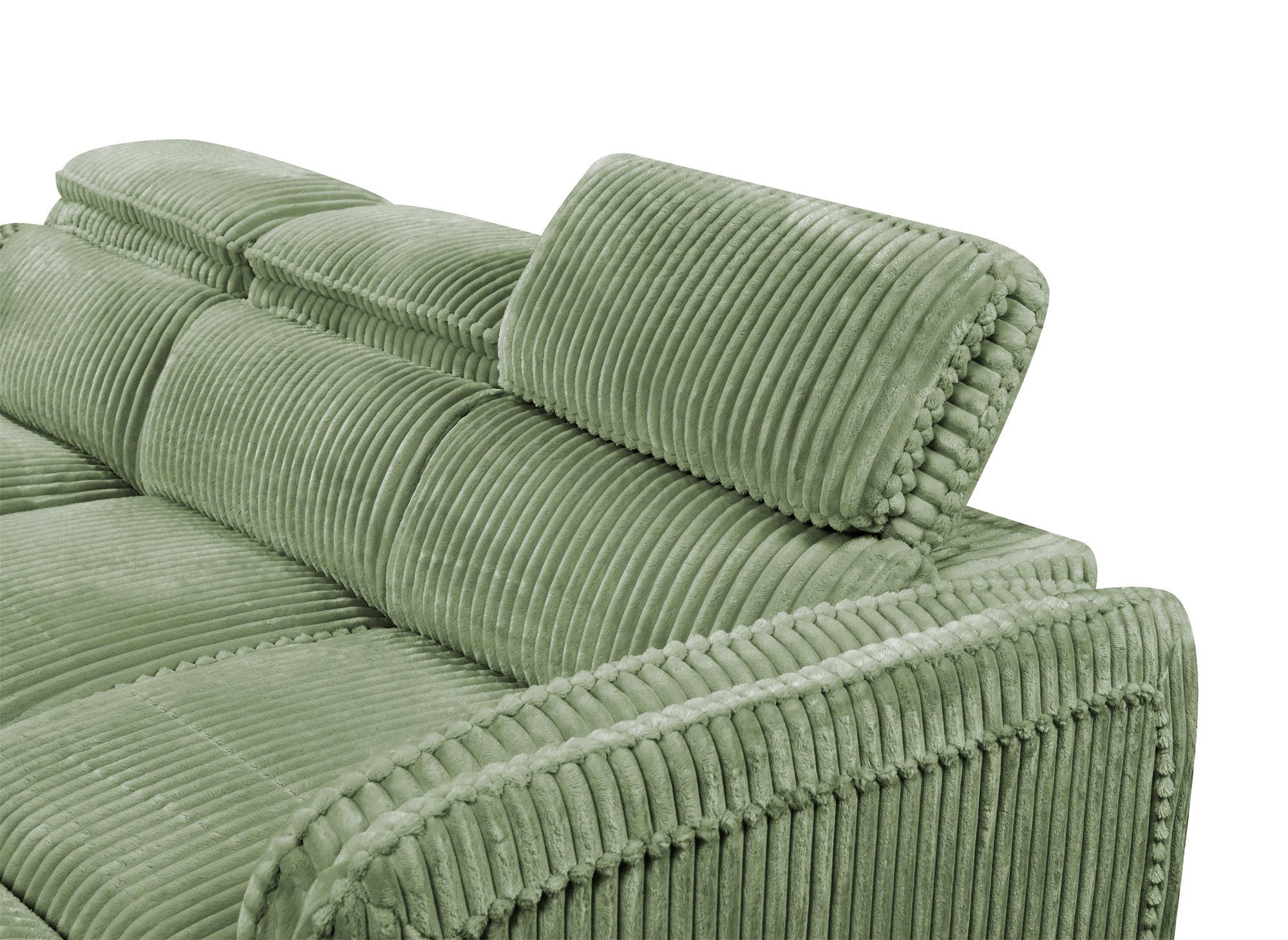 ISABELLA Ecksofa aus dickem hellgrünem Cord – Linke Ecke