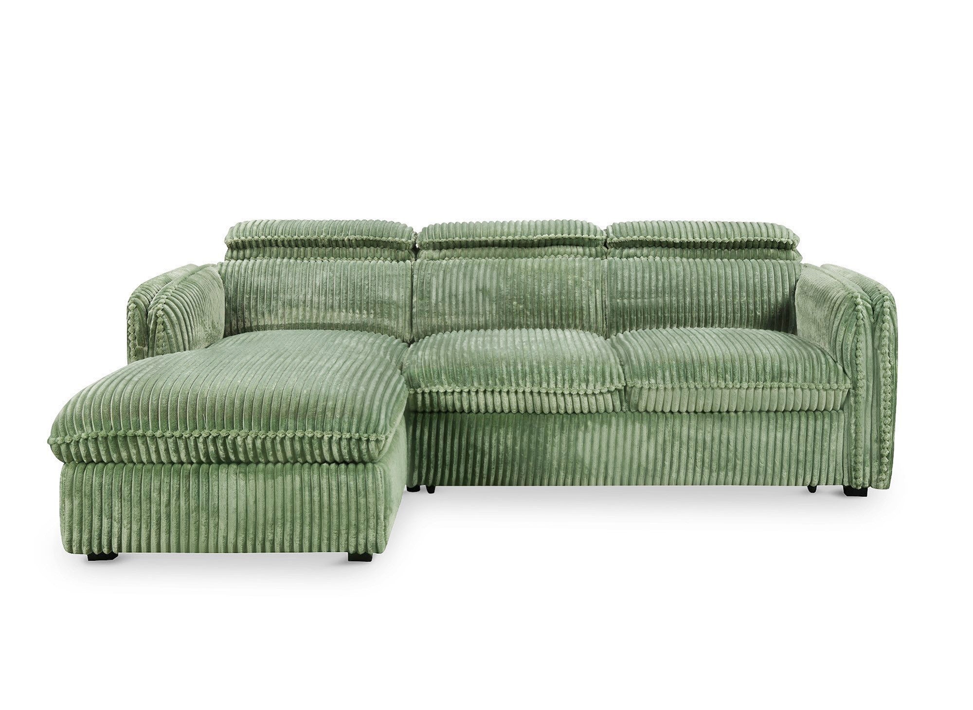 ISABELLA Ecksofa aus dickem hellgrünem Cord – Linke Ecke