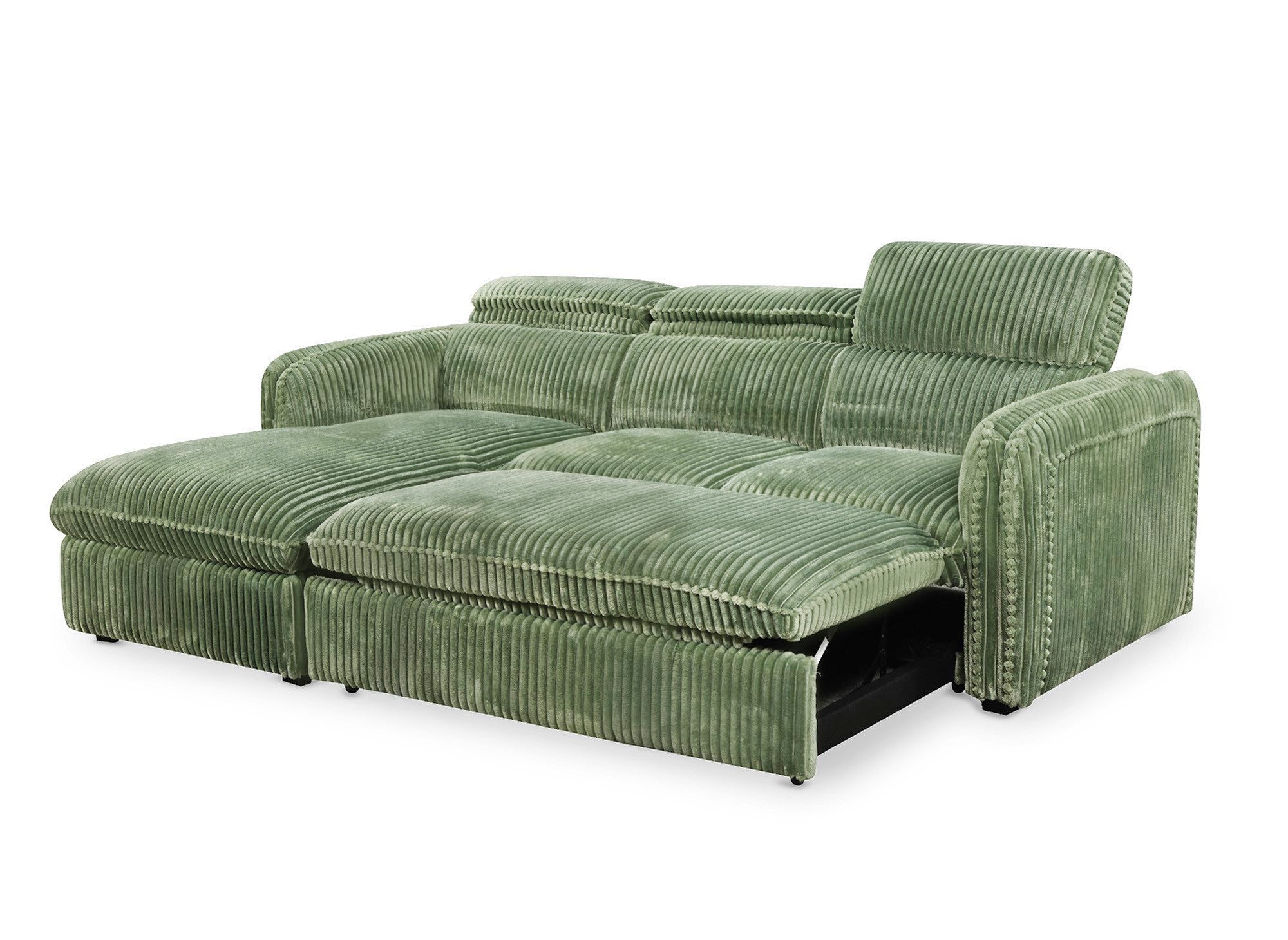 ISABELLA Ecksofa aus dickem hellgrünem Cord – Linke Ecke
