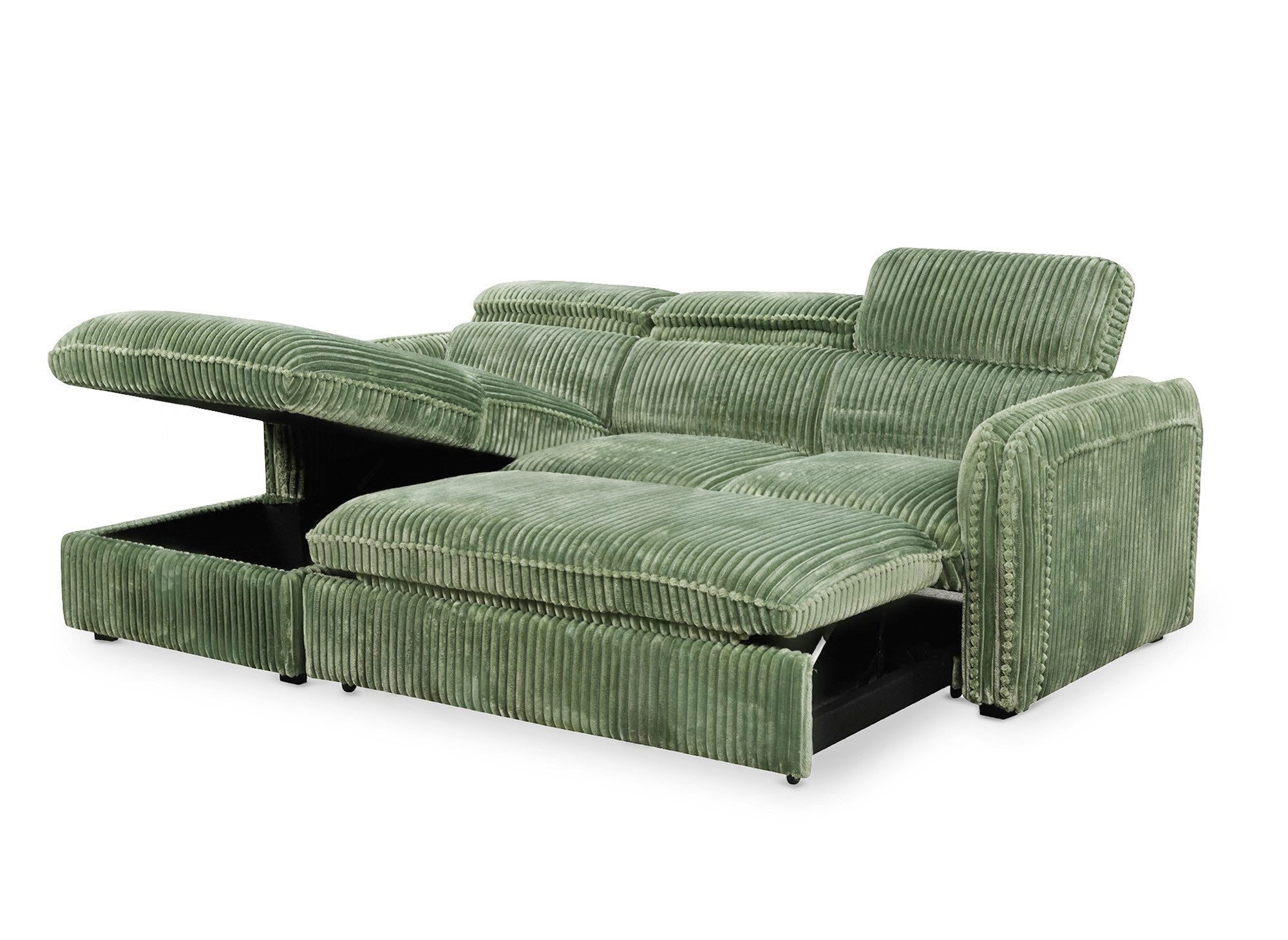 ISABELLA Ecksofa aus dickem hellgrünem Cord – Linke Ecke