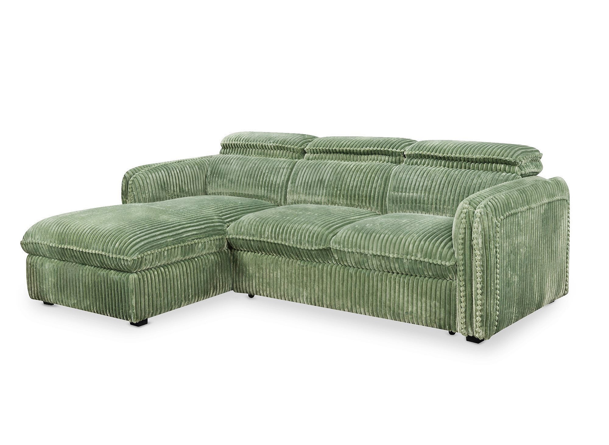 ISABELLA Ecksofa aus dickem hellgrünem Cord – Linke Ecke