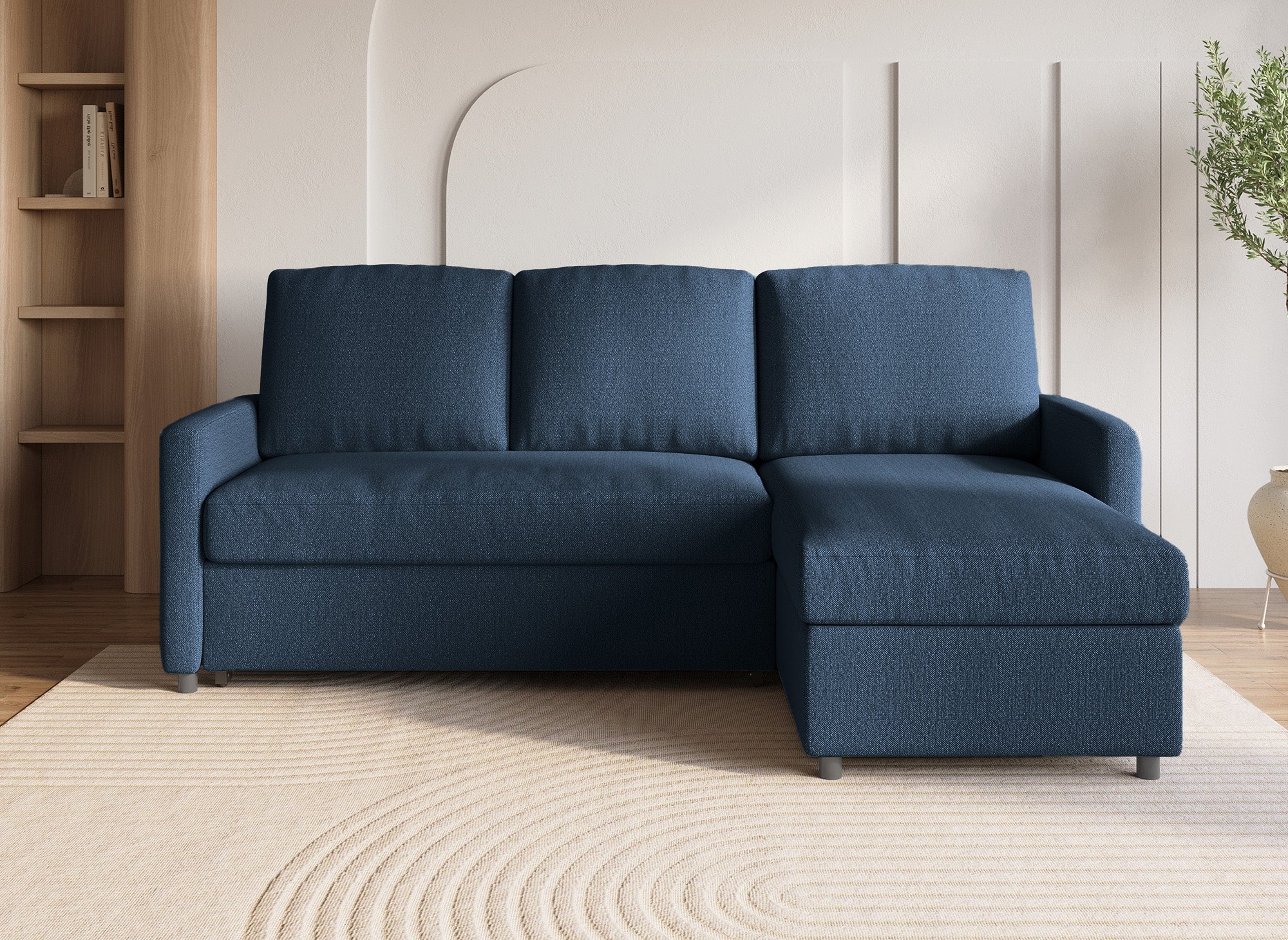 ADAM Wende-Ecksofa aus blauem Stoff mit Aufbewahrungsbox