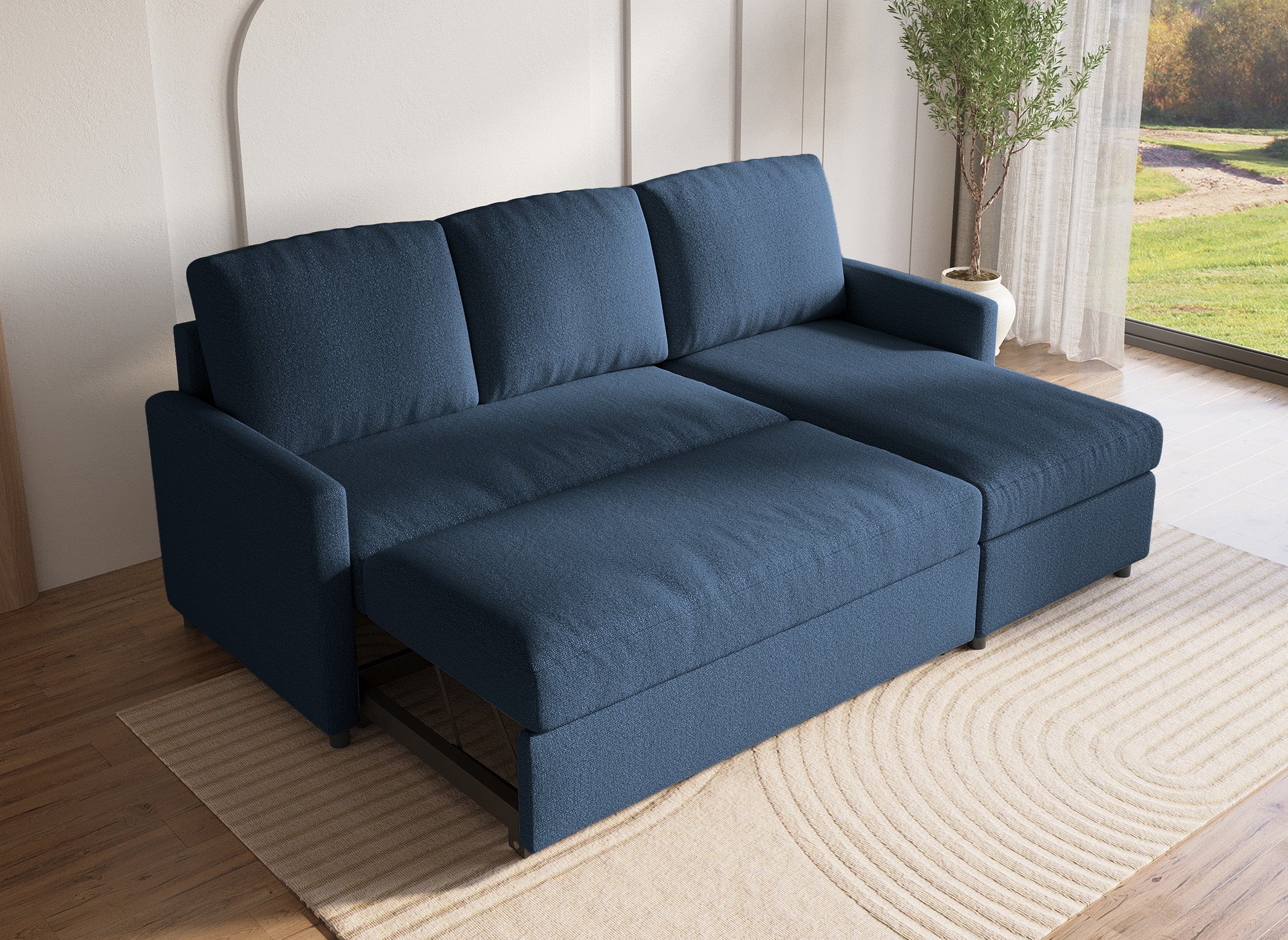 ADAM Wende-Ecksofa aus blauem Stoff mit Aufbewahrungsbox