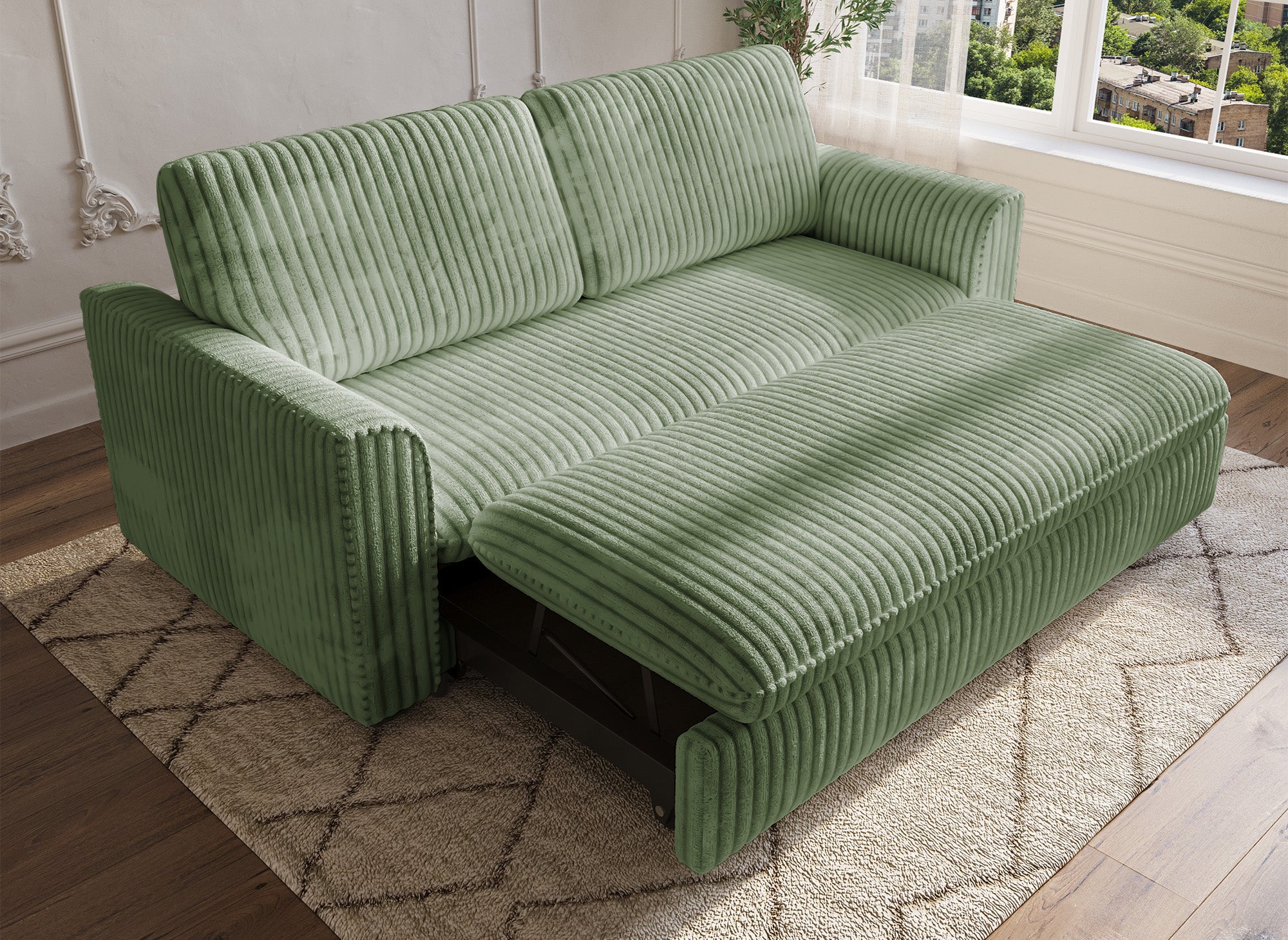 MAYLIE 3-Sitzer-Schlafsofa aus dickem grünem Cord