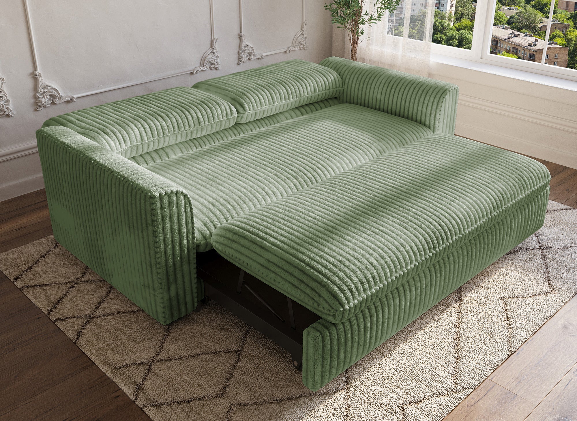 MAYLIE 3-Sitzer-Schlafsofa aus dickem grünem Cord