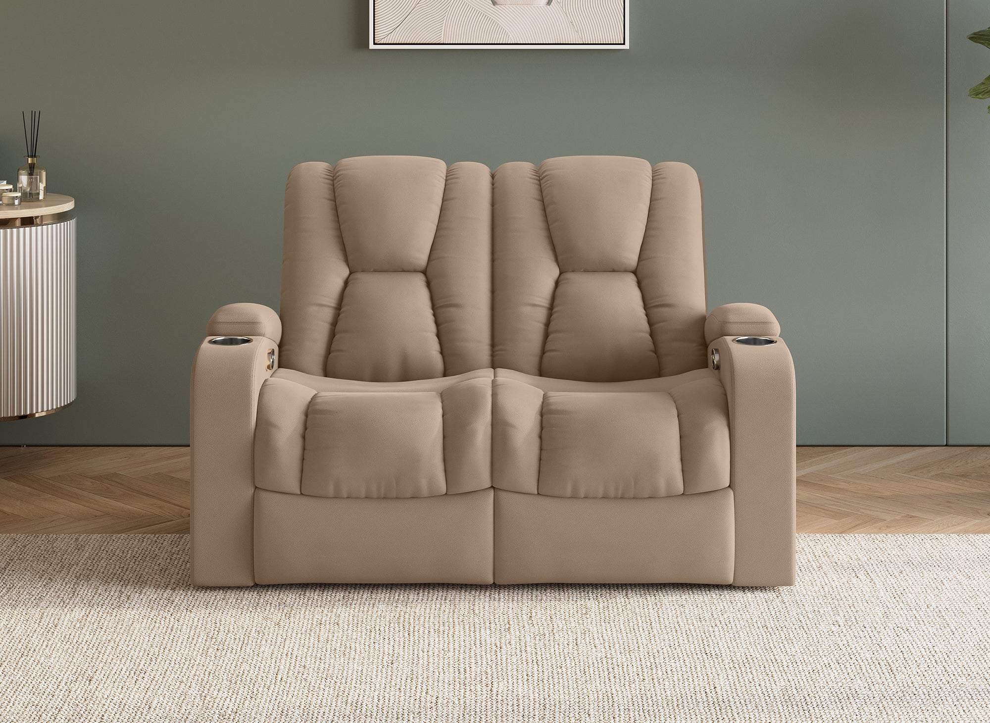 EL CLARENCE 2-Sitzer-Relaxsofa mit elektrischer Steuerung aus beigem Mikrofaserstoff