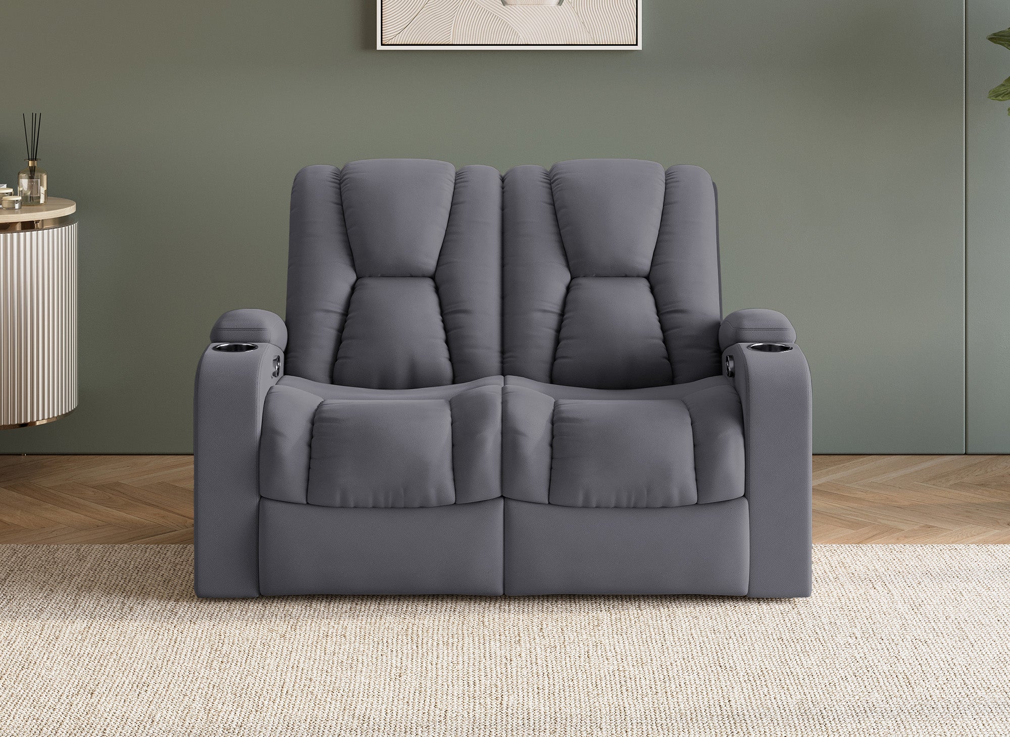 EL CLARENCE 2-Sitzer elektrisches Relaxsofa aus grauem Mikrofaserstoff