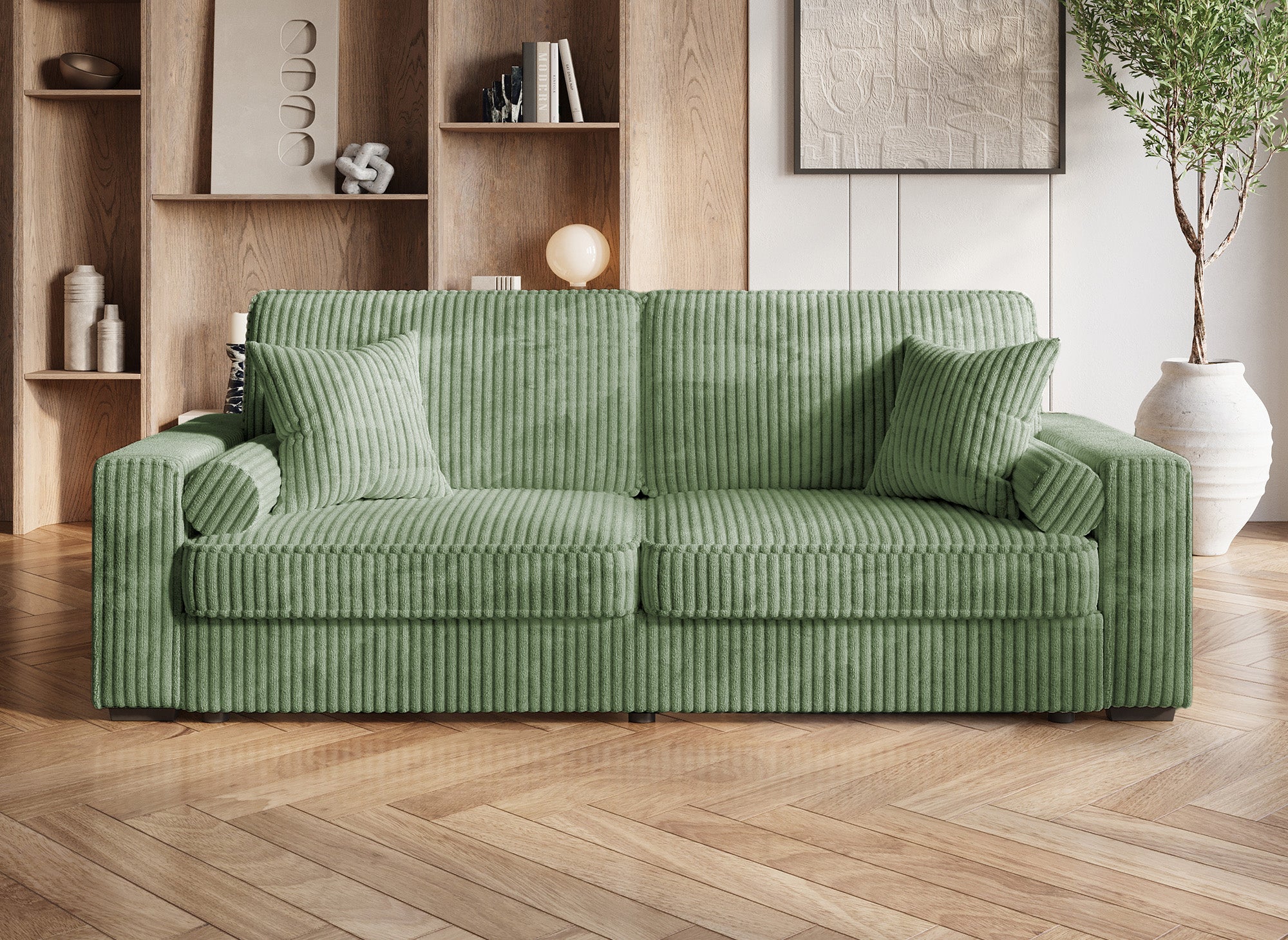ALINE 3-Sitzer-Schlafsofa aus dickem grünem Cord