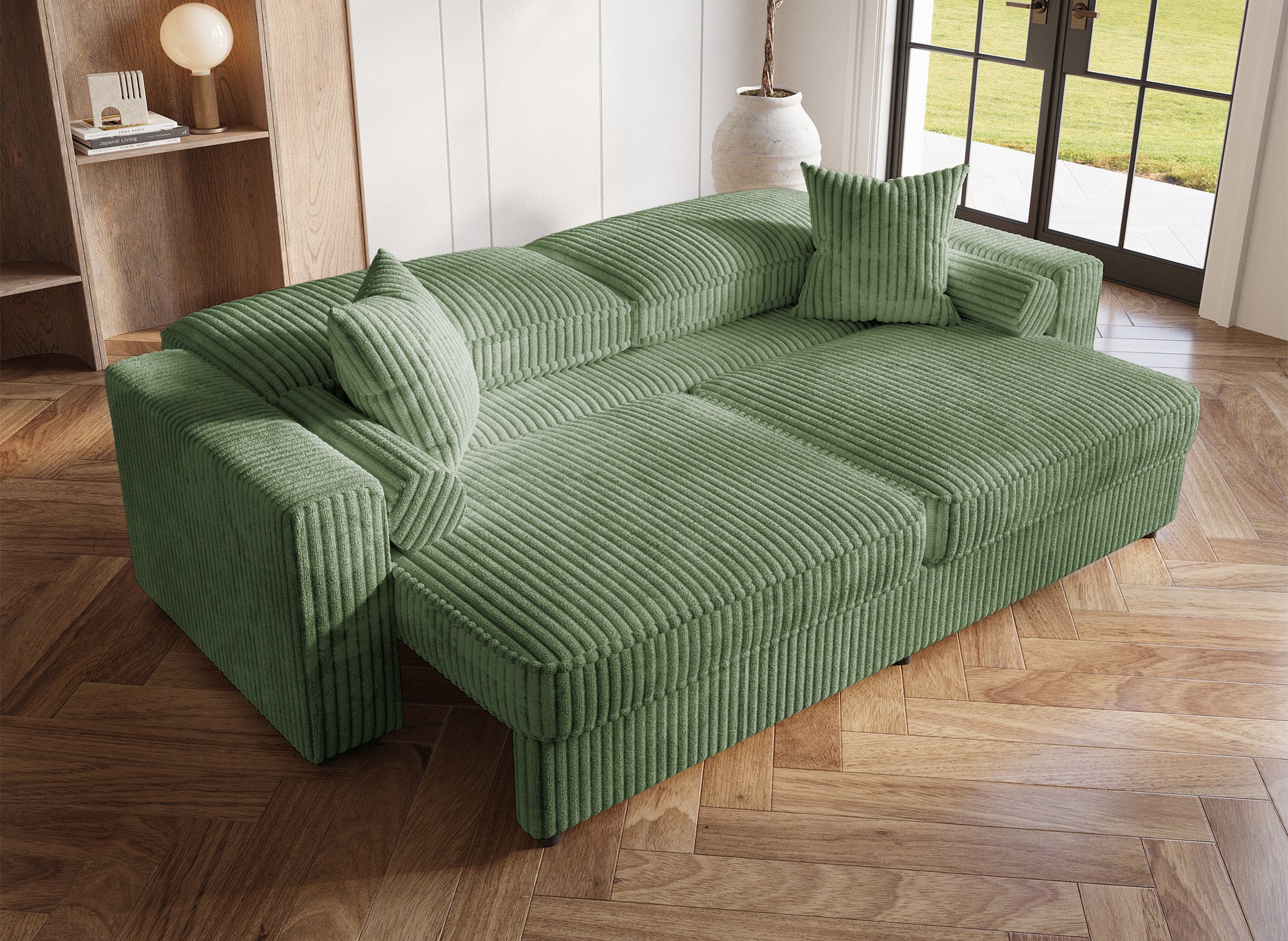 ALINE 3-Sitzer-Schlafsofa aus dickem grünem Cord