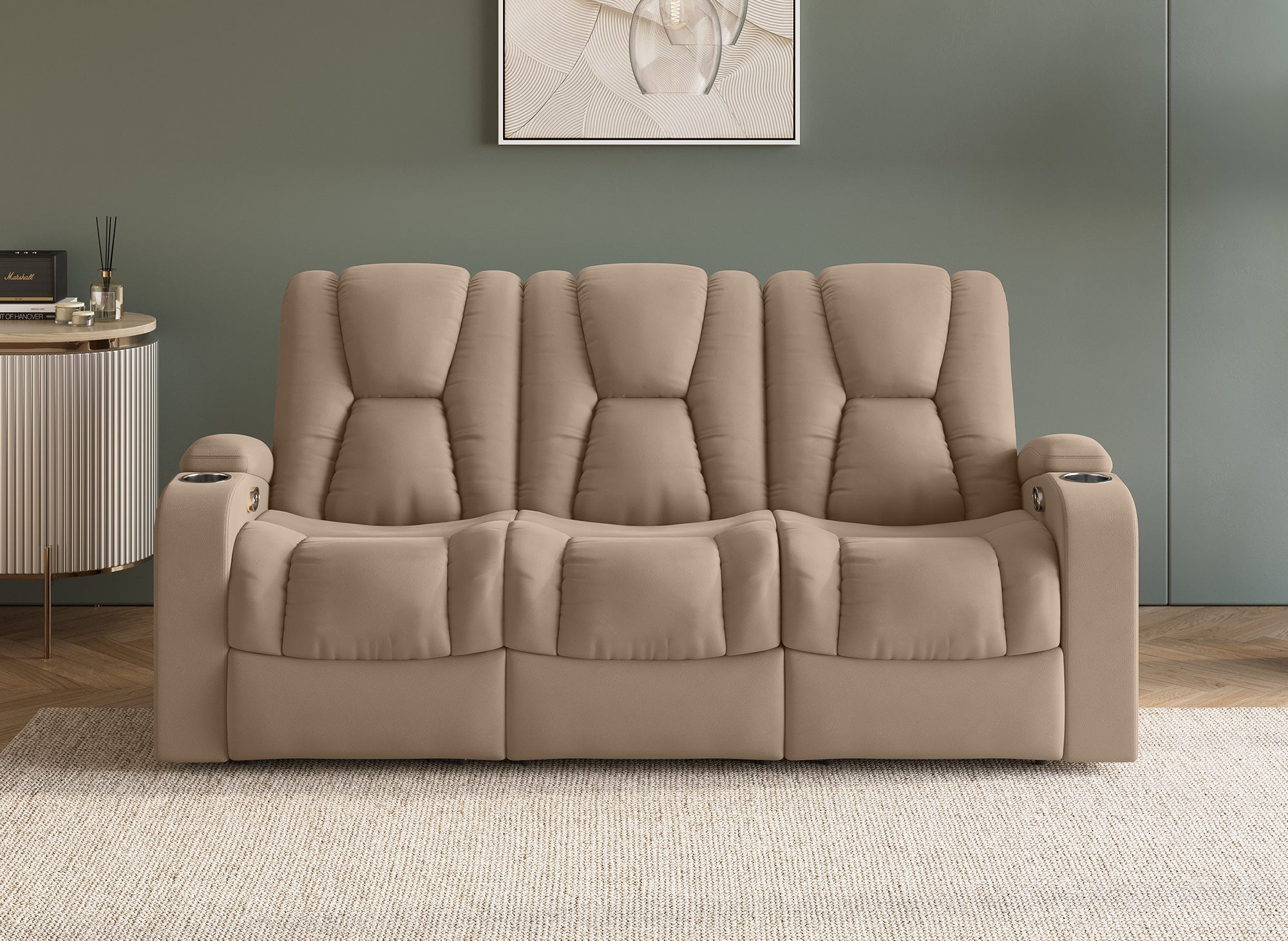 EL CLARENCE 3-Sitzer-Relaxsofa mit elektrischer Steuerung aus beigem Mikrofaserstoff