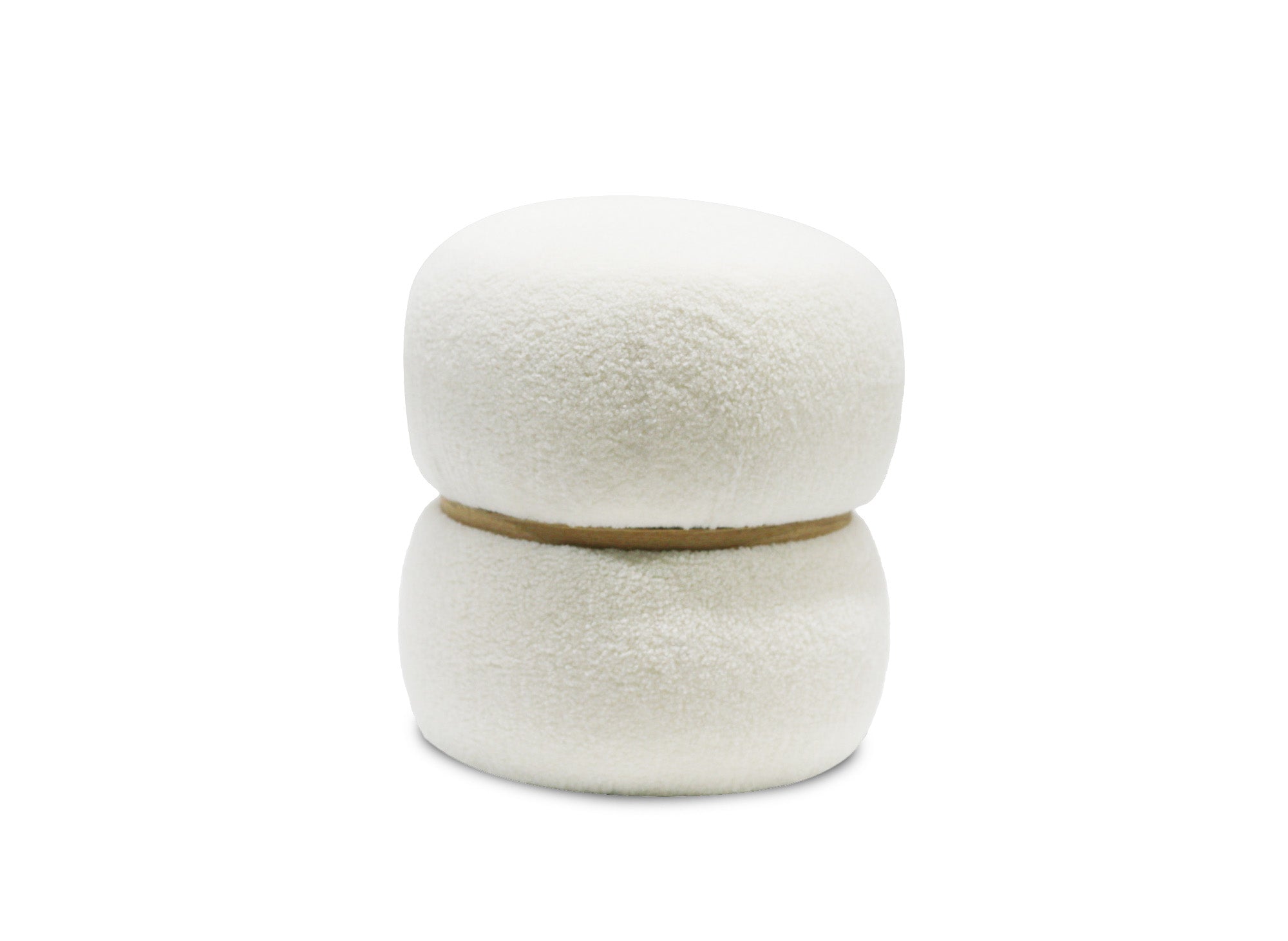 NESSY Designer-Pouf aus ecru-weißem Stoff mit Schaffell-Effekt