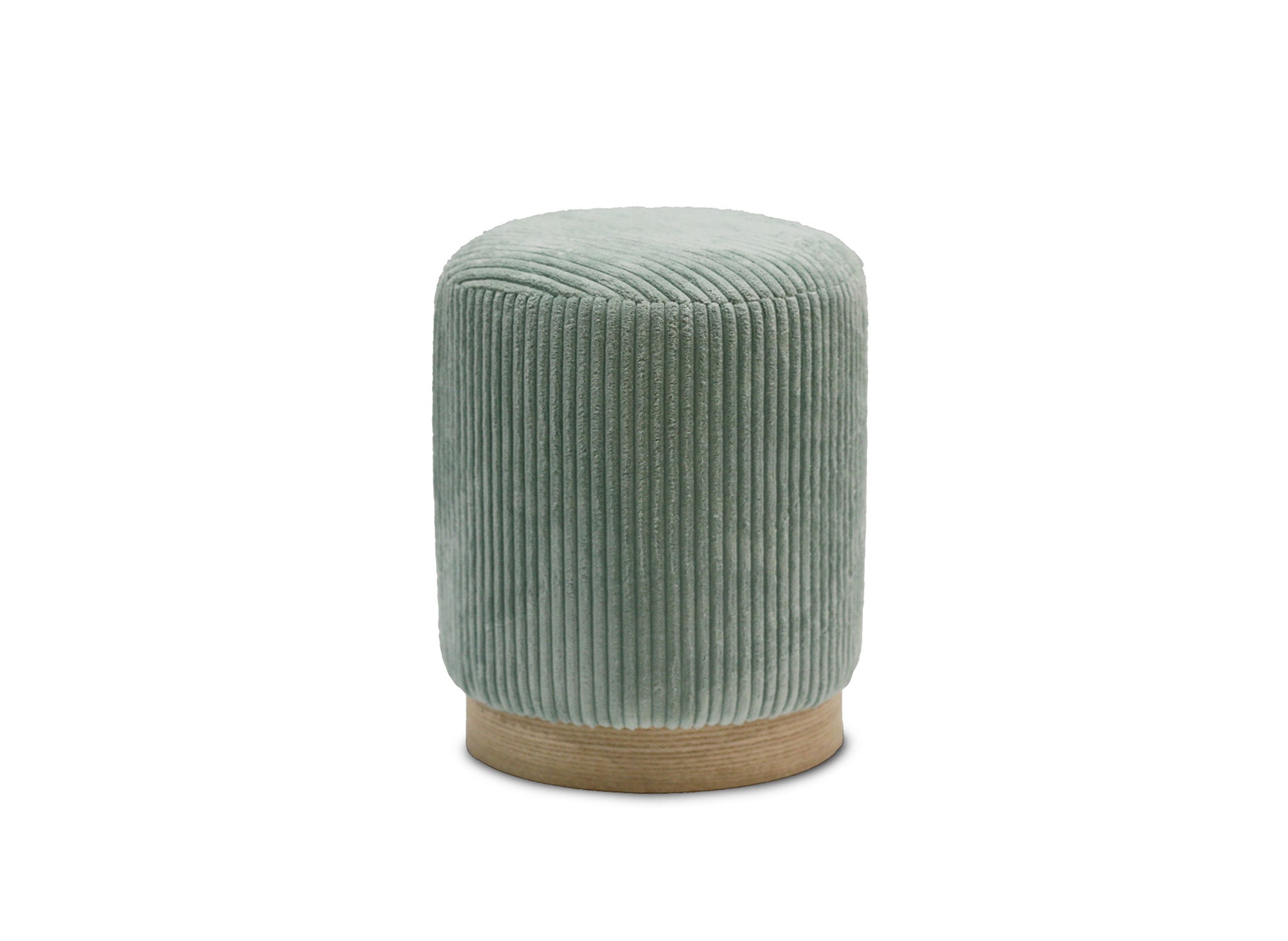 ROY Designer-Pouf aus wassergrünem Cord und Holz