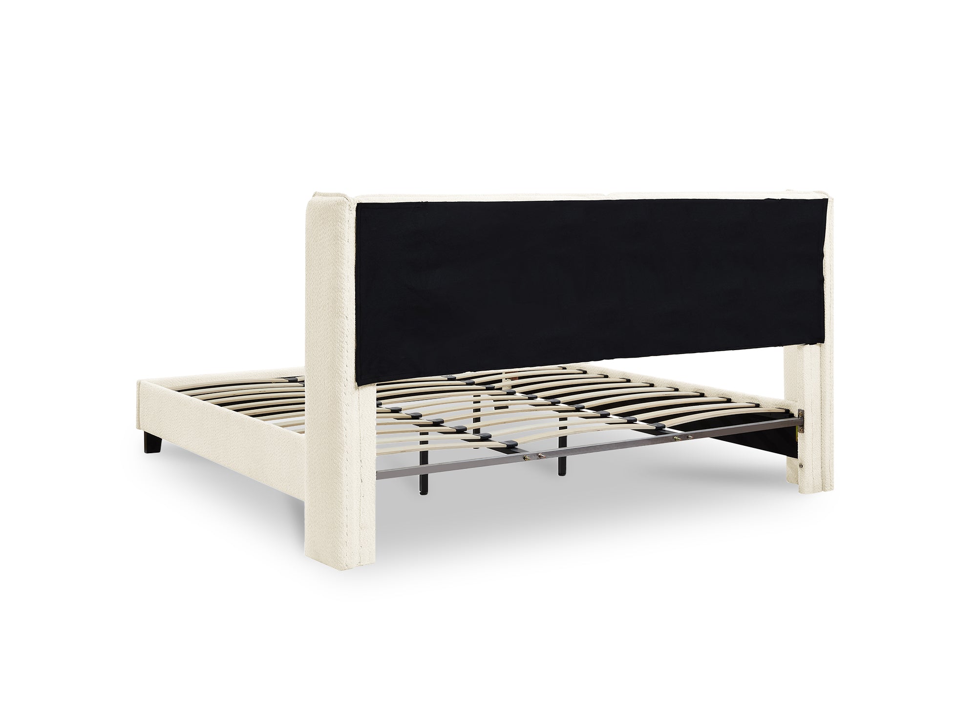 Doppelbett in beigefarbenem Schaffell-Effekt 160x200 cm KAYDEN
