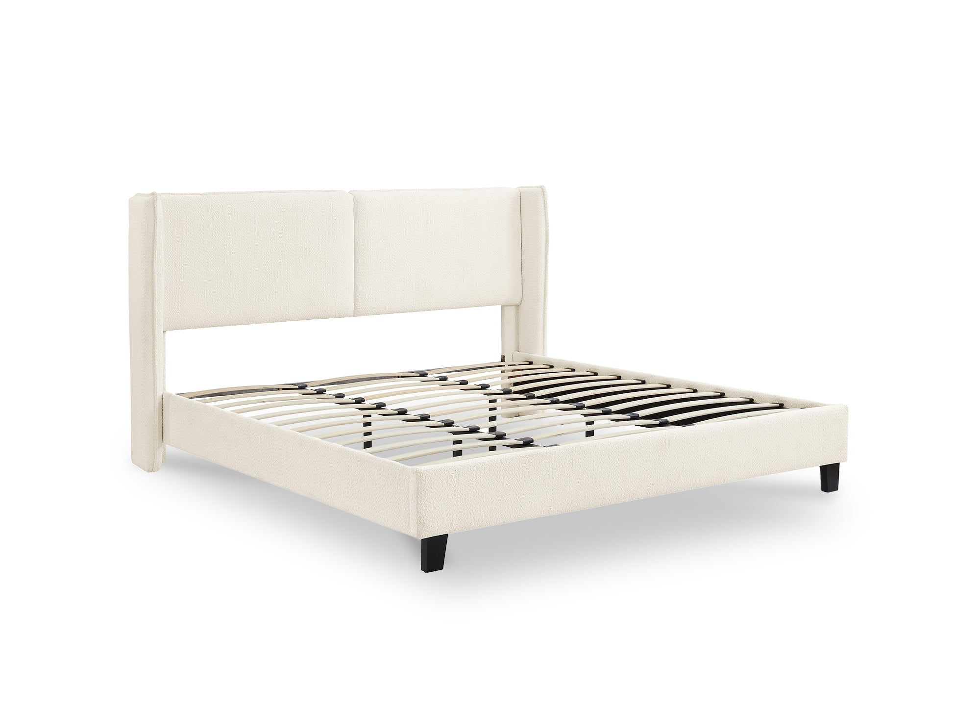 Doppelbett in beigefarbenem Schaffell-Effekt 160x200 cm KAYDEN