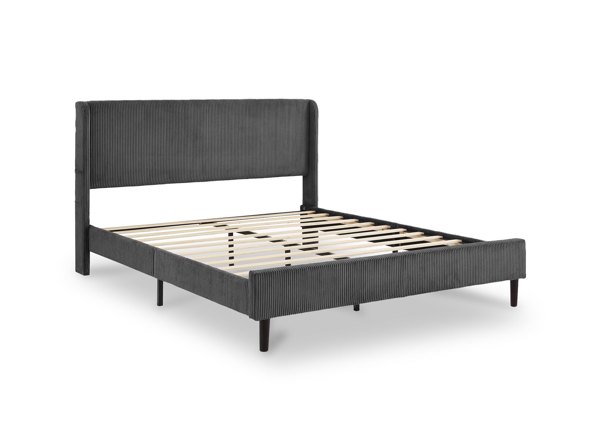 LEVY Doppelbett aus dickem Cord, dunkelgrau, 160 x 200 cm