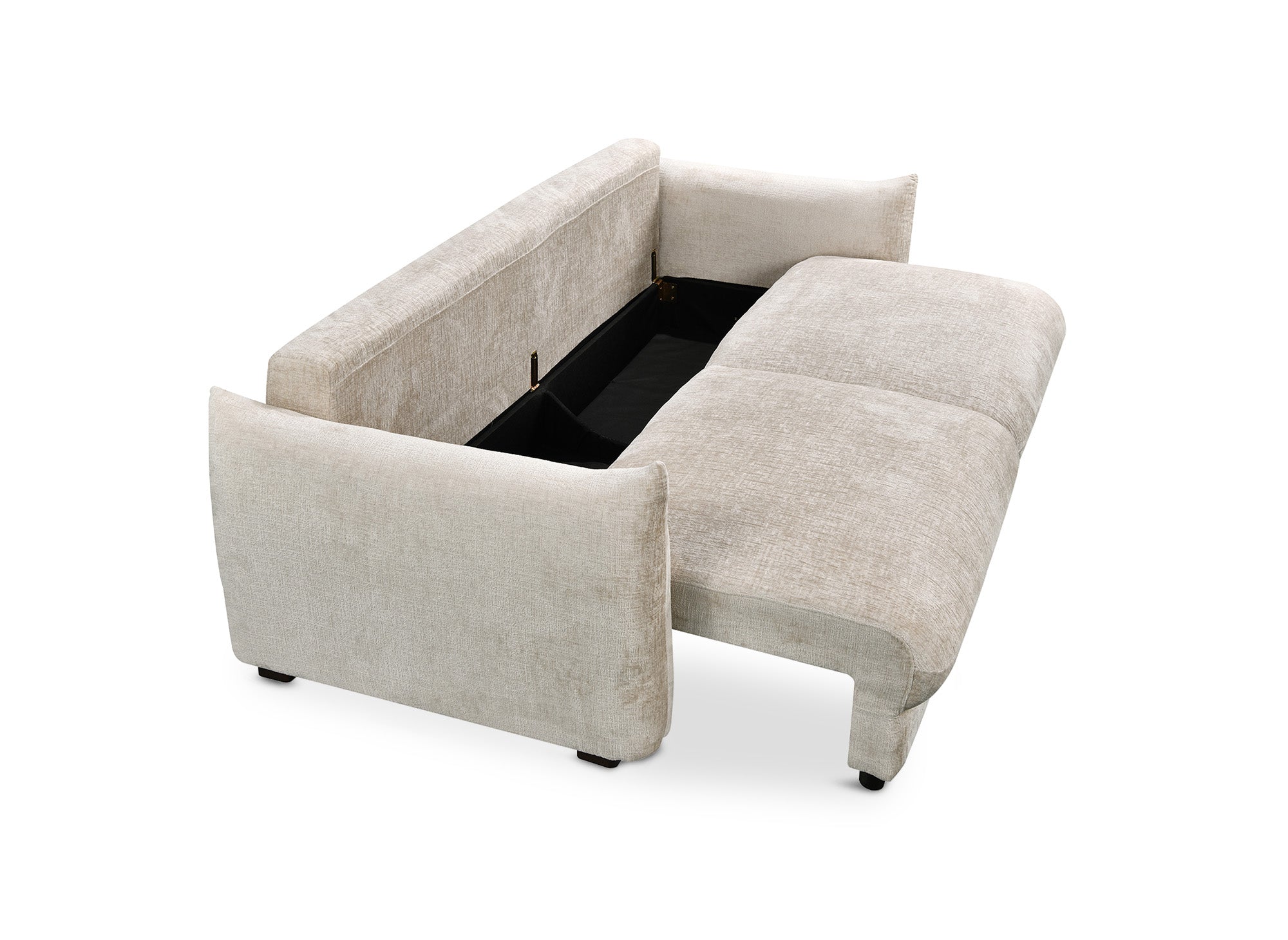 COLBY 3-Sitzer-Schlafsofa mit Stauraum aus beige meliertem Samt