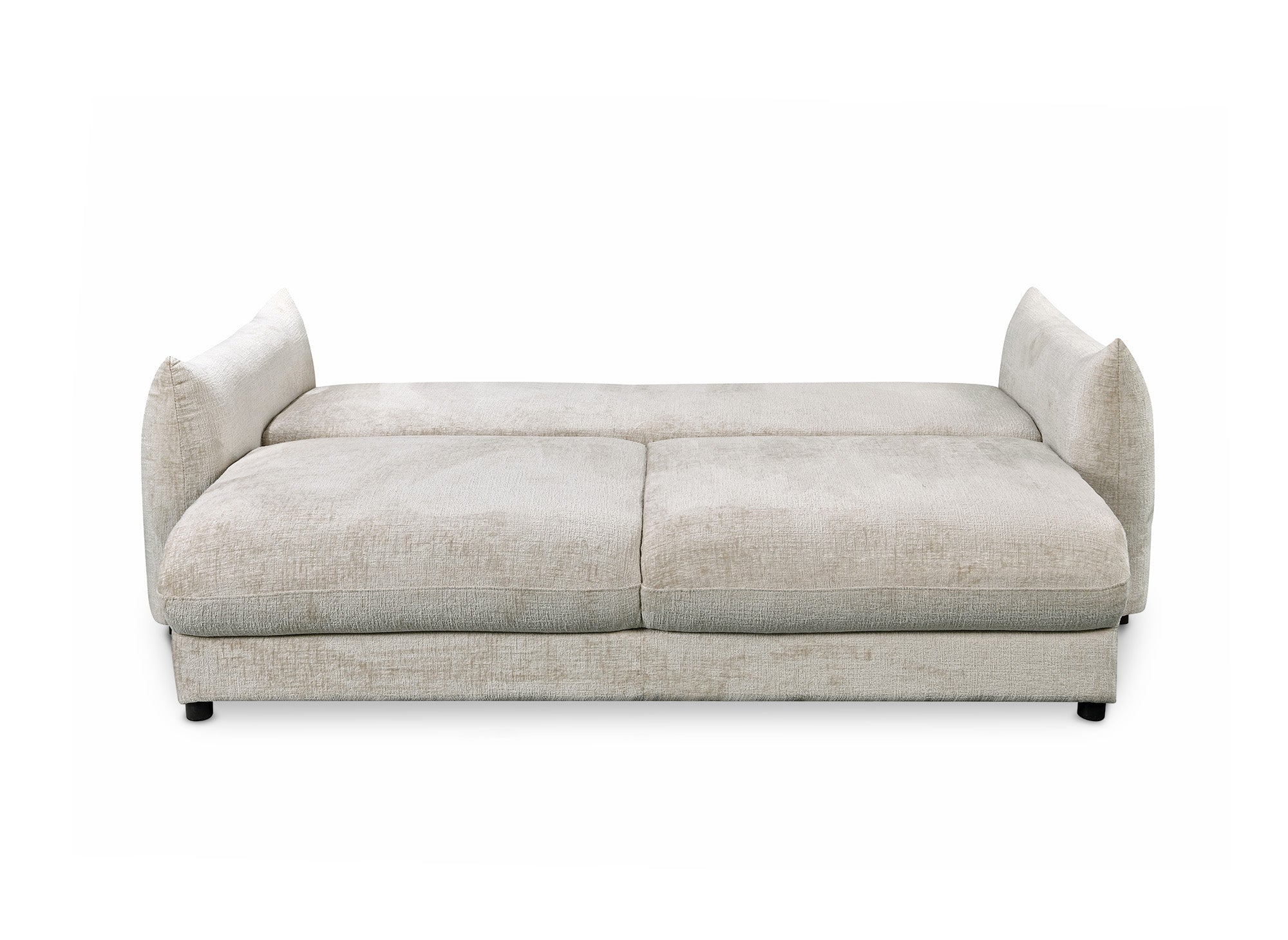 COLBY 3-Sitzer-Schlafsofa mit Stauraum aus beige meliertem Samt