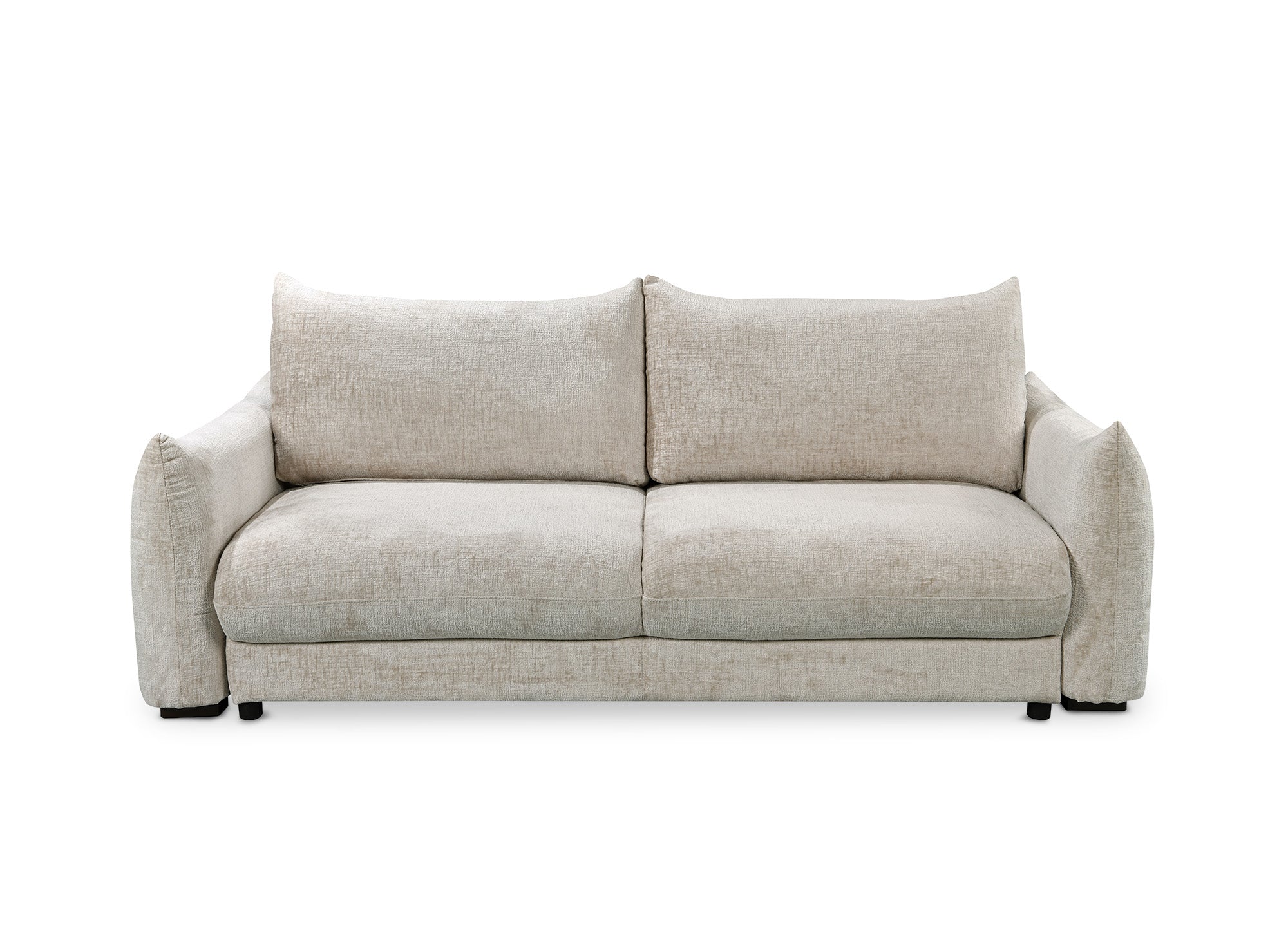 COLBY 3-Sitzer-Schlafsofa mit Stauraum aus beige meliertem Samt