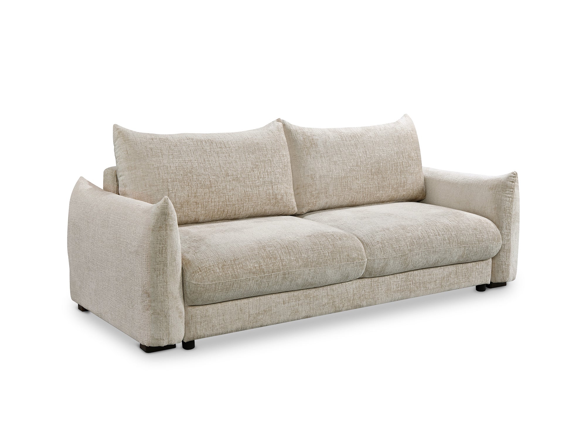 COLBY 3-Sitzer-Schlafsofa mit Stauraum aus beige meliertem Samt