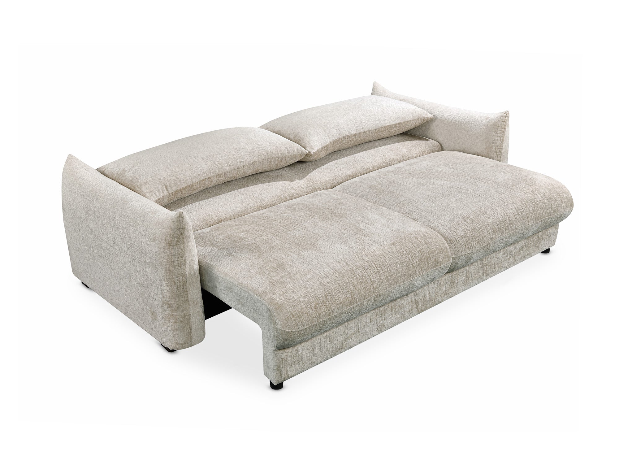 COLBY 3-Sitzer-Schlafsofa mit Stauraum aus beige meliertem Samt