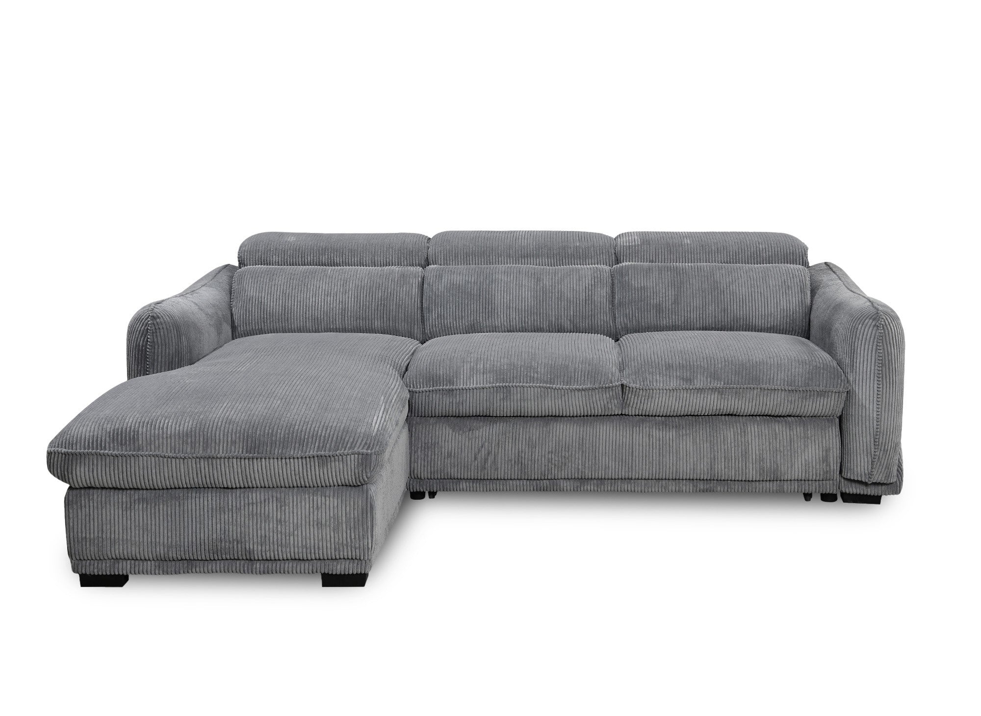 Ecksofa links mit Bettkasten aus dickem grauem Cord PETUNIA - Ecke links