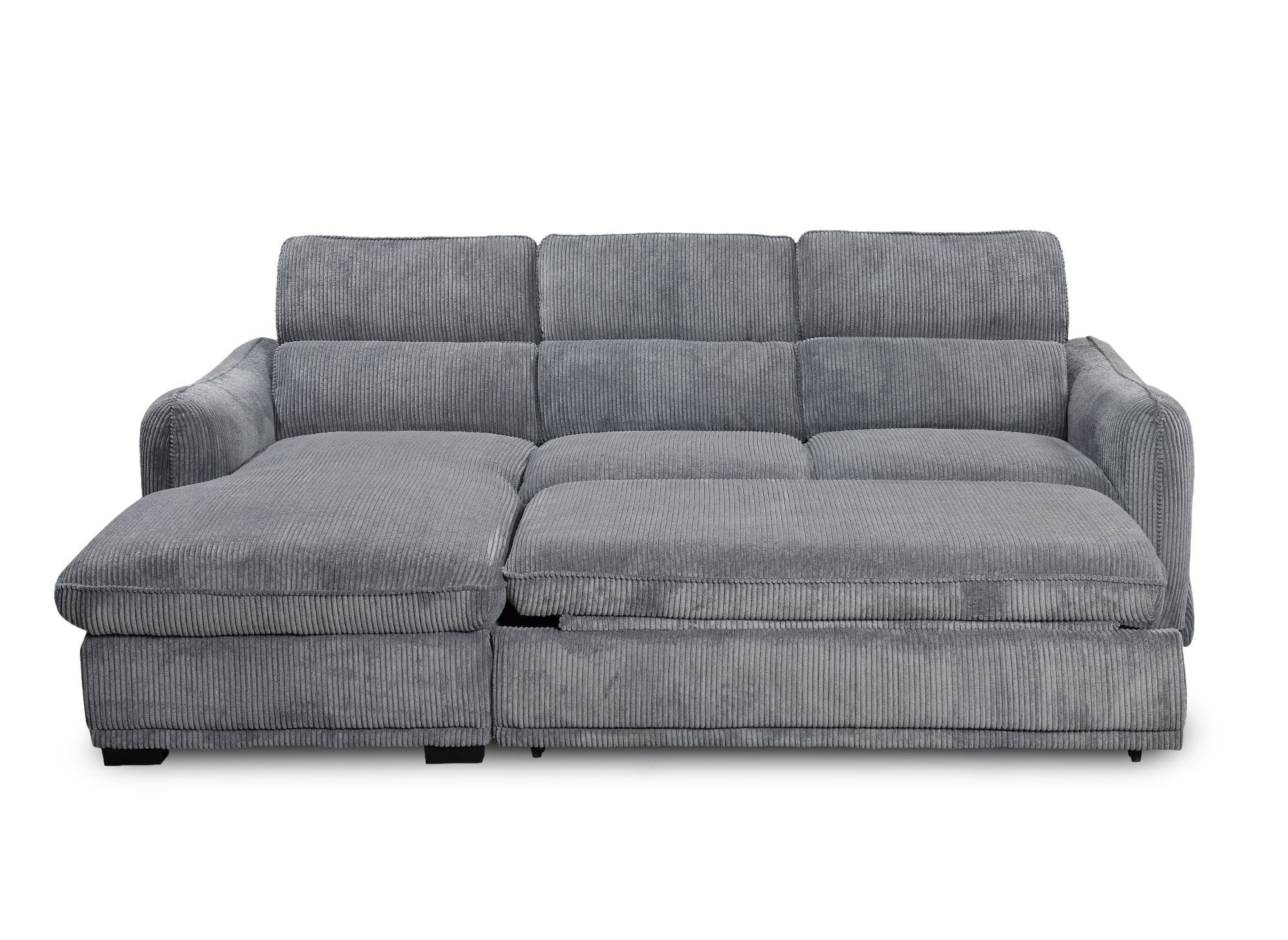 Ecksofa links mit Bettkasten aus dickem grauem Cord PETUNIA - Ecke links