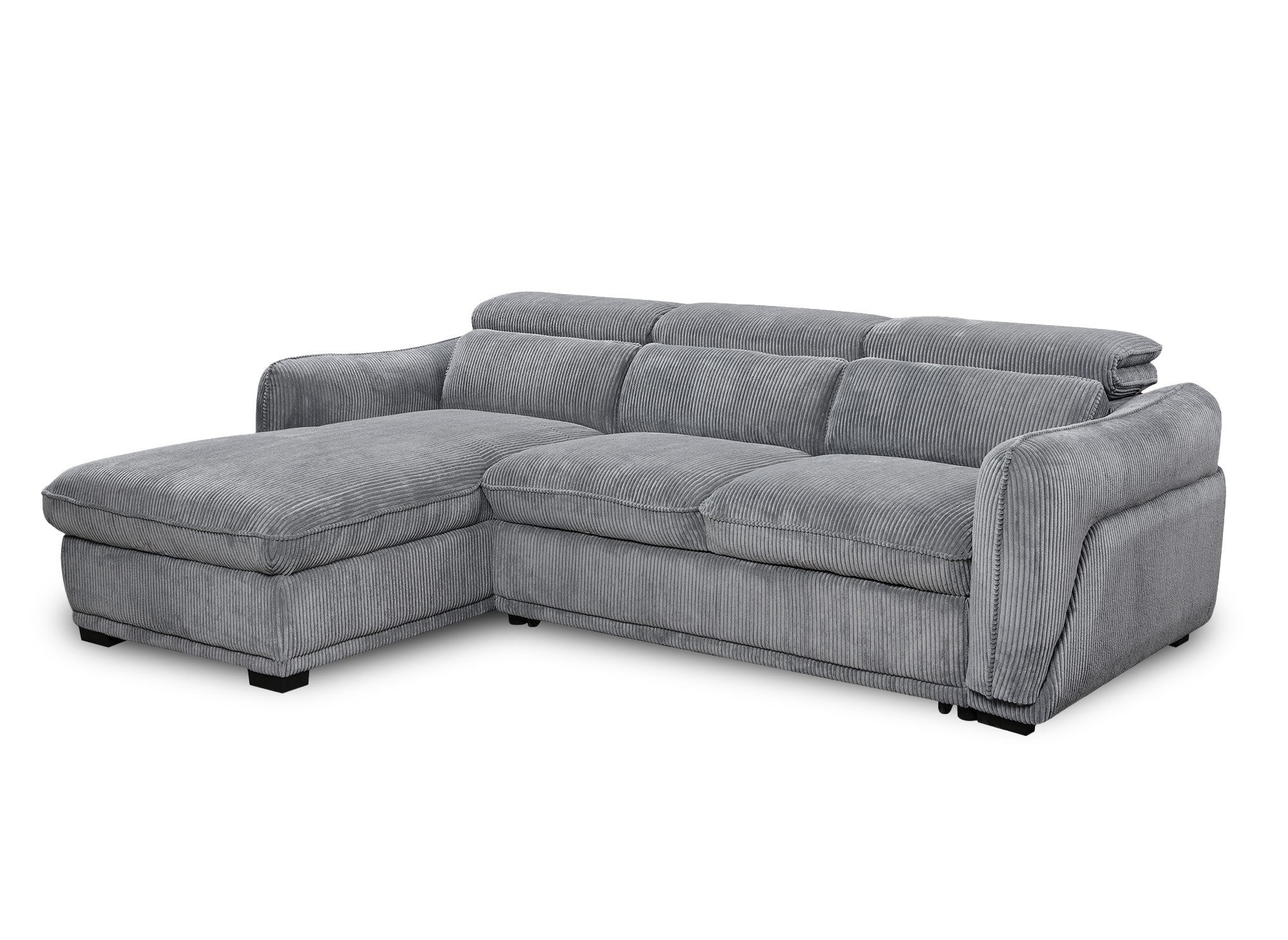 PETUNIA Eckschlafsofa mit Stauraum aus dickem, grauem Cord - linke Ecke