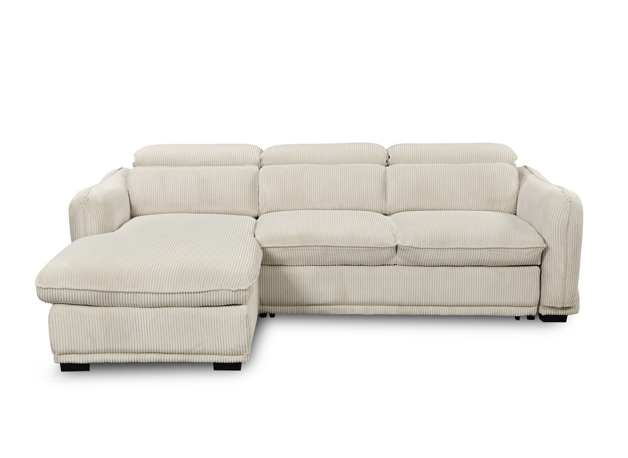 PETUNIA Eckschlafsofa mit Stauraum aus dickem beigefarbenem Cord - Linke Ecke