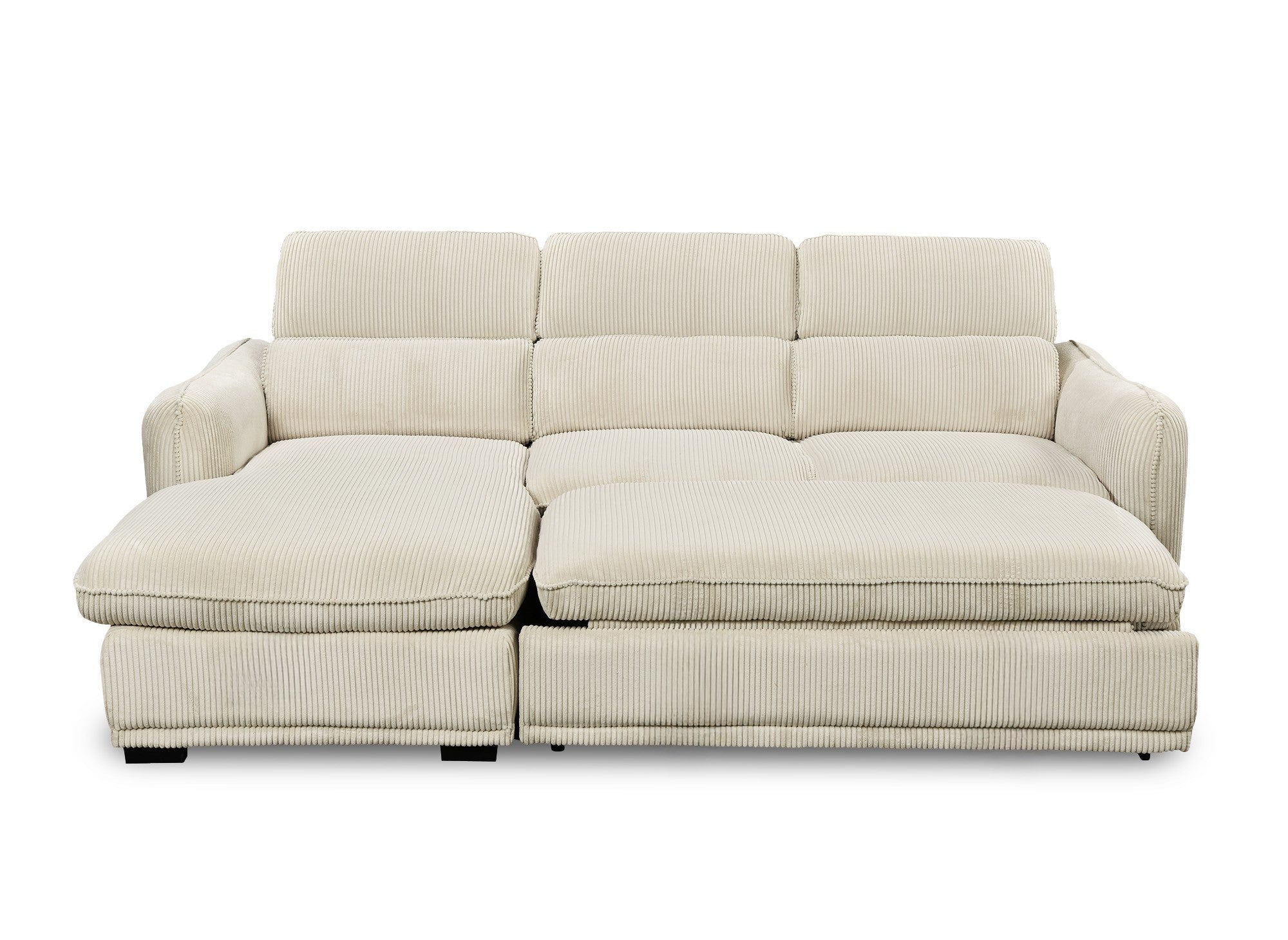 PETUNIA Eckschlafsofa mit Stauraum aus dickem beigefarbenem Cord - Linke Ecke