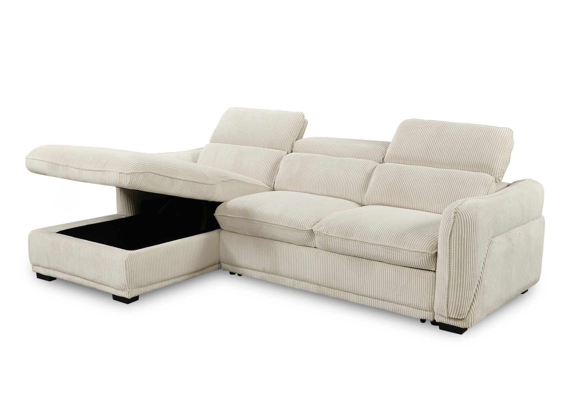 PETUNIA Ecksofa mit Bettfunktion und Stauraum aus dickem, beigem Cord – Linke Ecke