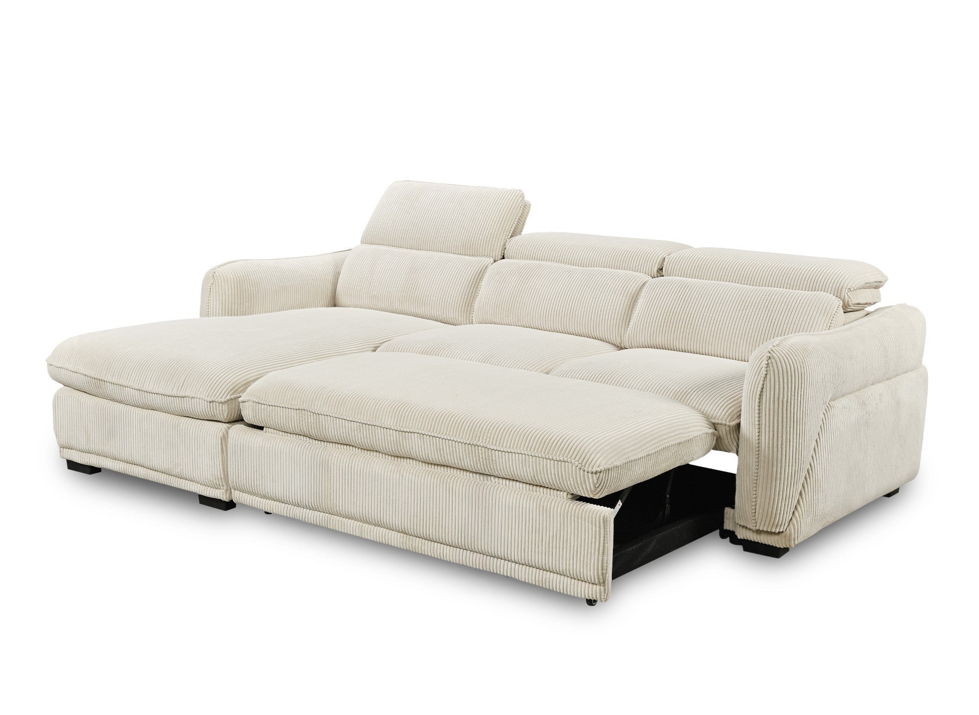 PETUNIA Eckschlafsofa mit Stauraum aus dickem beigefarbenem Cord - Linke Ecke