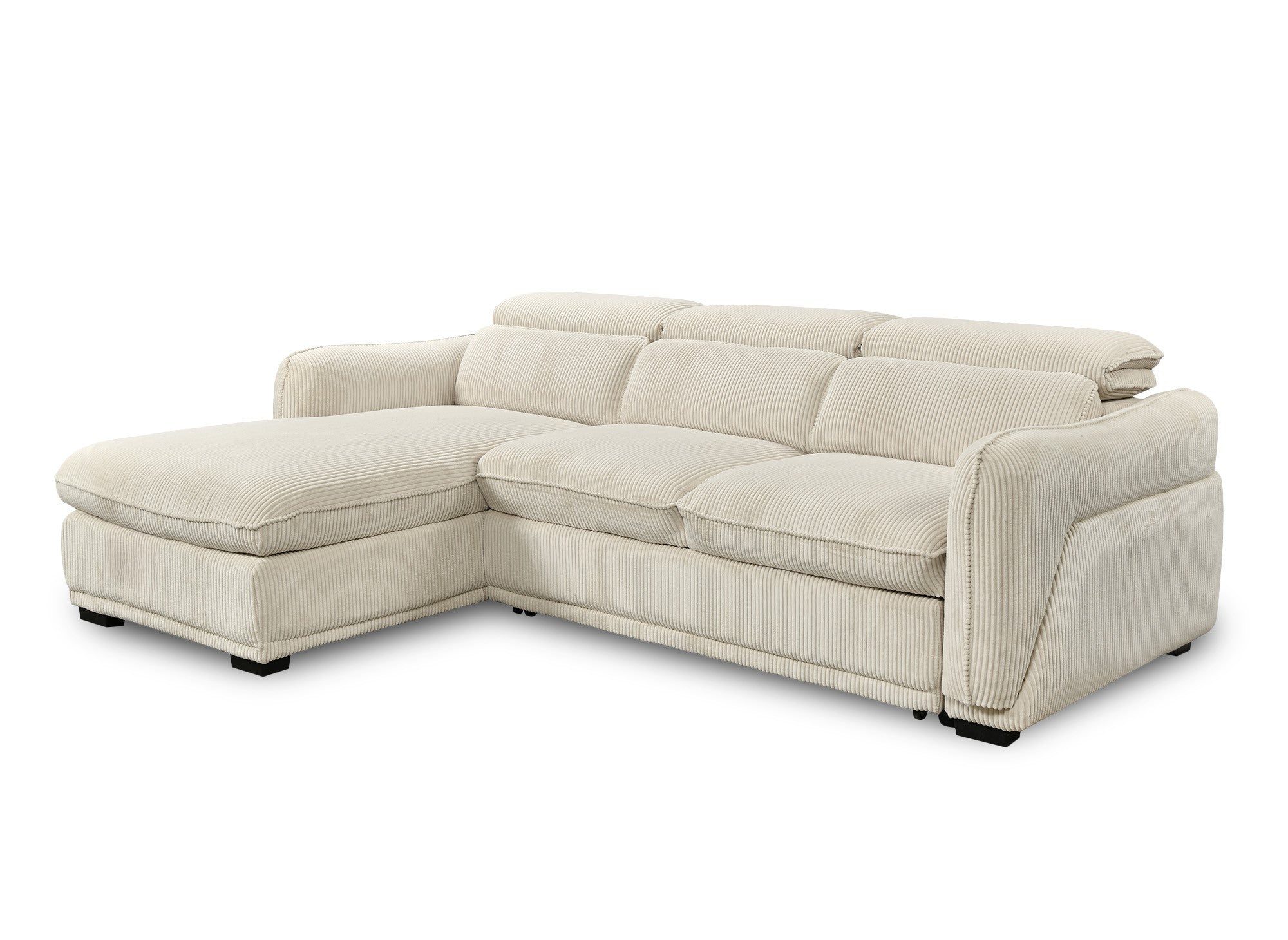 PETUNIA Ecksofa mit Bettfunktion und Stauraum aus dickem, beigem Cord – Linke Ecke