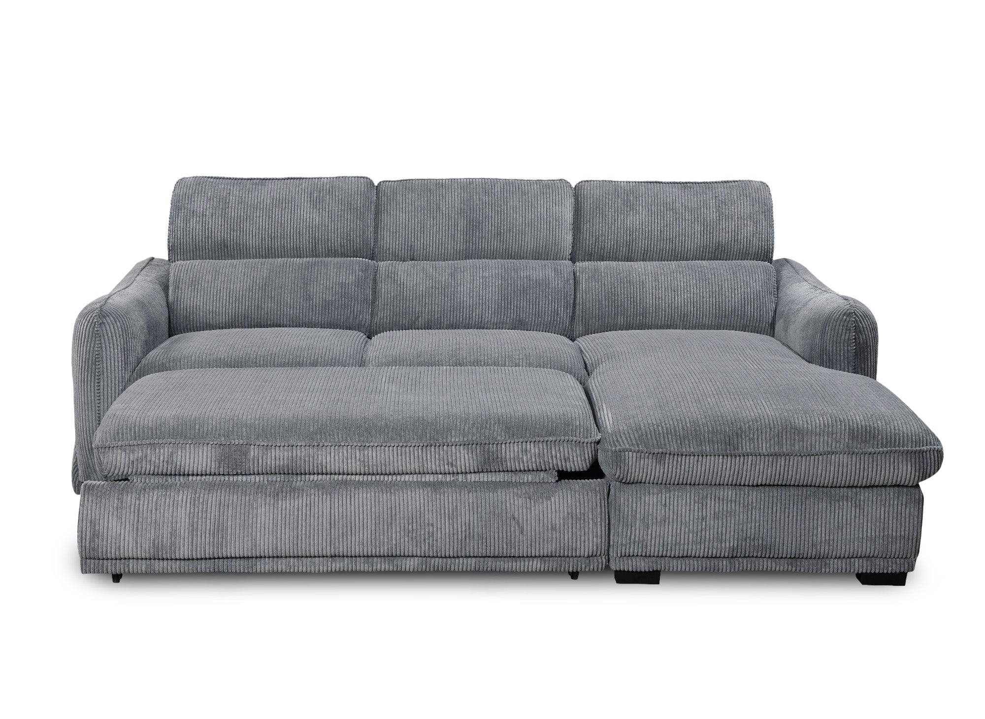 PETUNIA Eckschlafsofa mit Stauraum aus dickem, grauem Cord – rechte Ecke