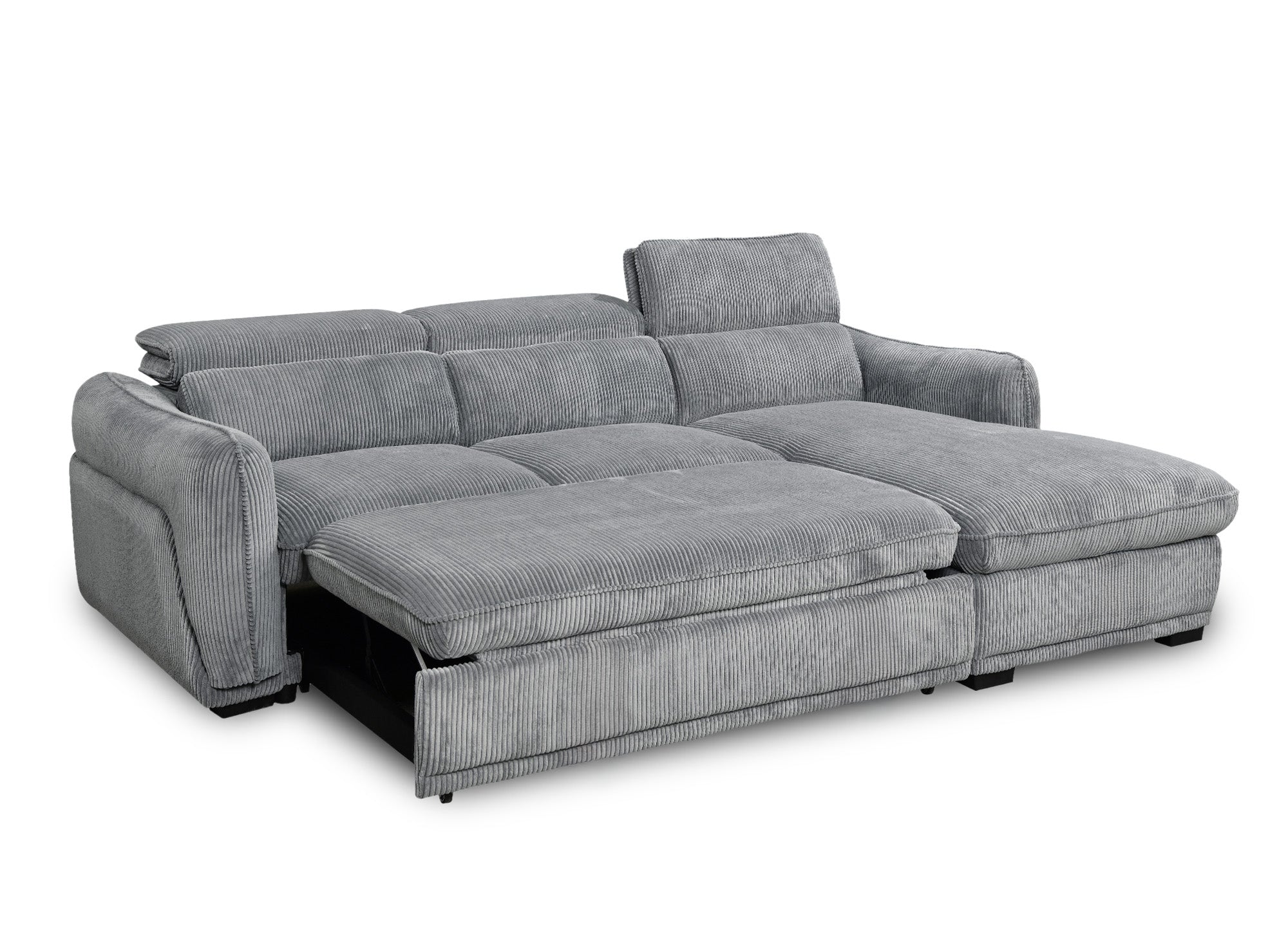 PETUNIA Eckschlafsofa mit Stauraum aus dickem, grauem Cord – rechte Ecke