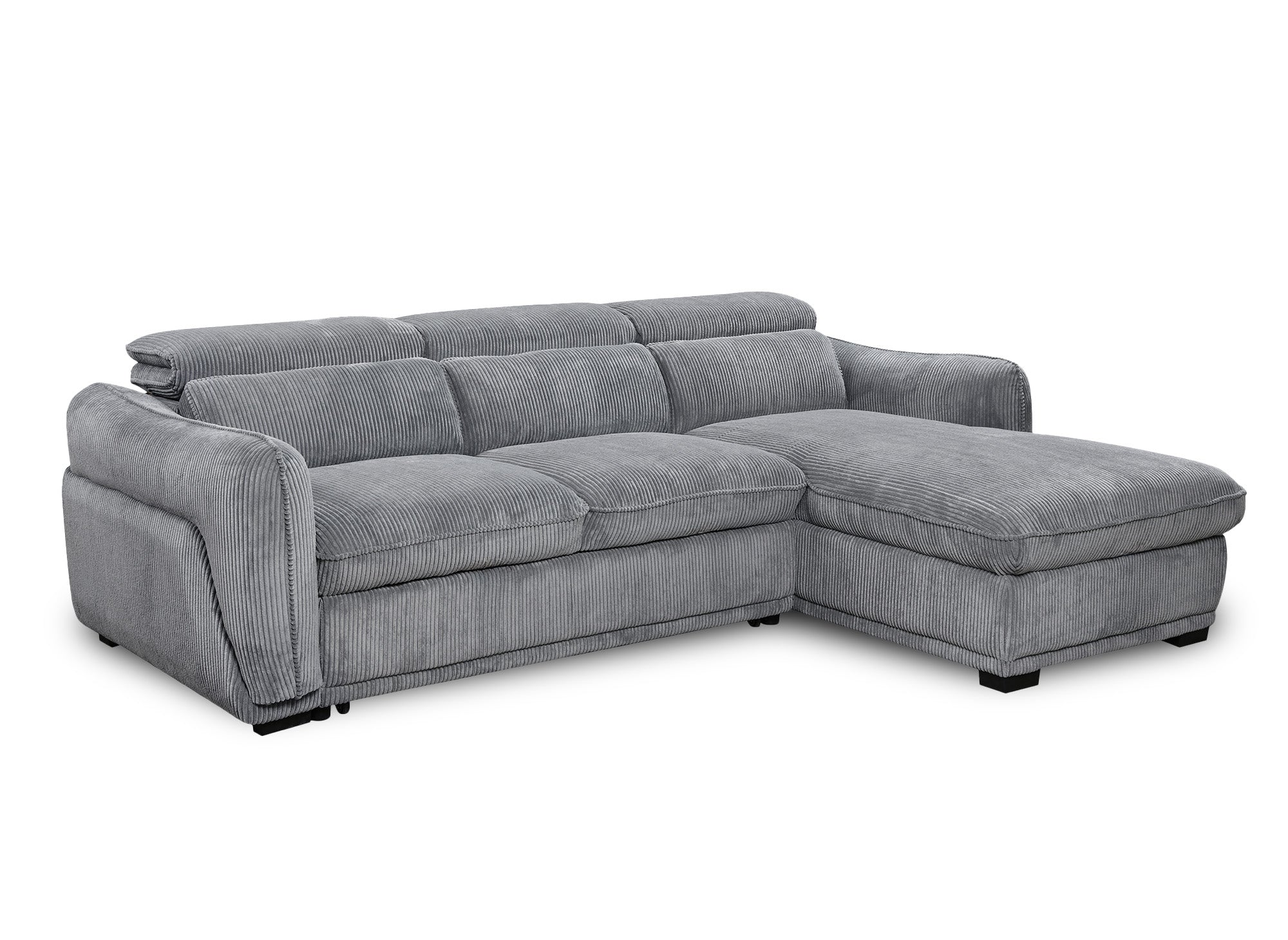 PETUNIA Eckschlafsofa mit Stauraum aus dickem, grauem Cord – rechte Ecke