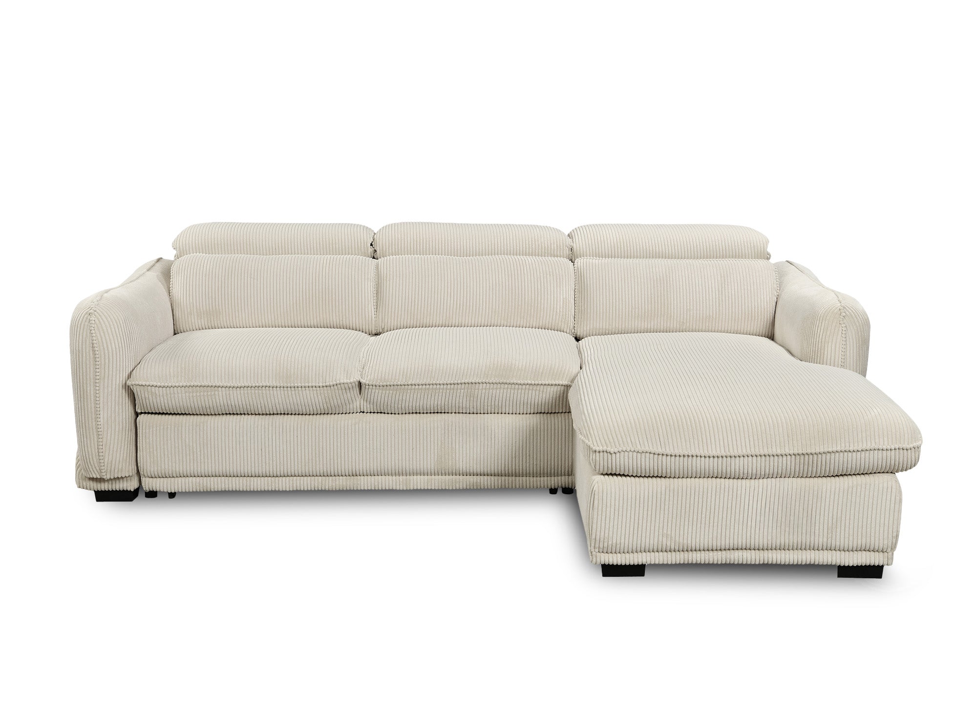 PETUNIA Ecksofa mit Stauraum aus dickem, beigefarbenem Cord – rechte Ecke