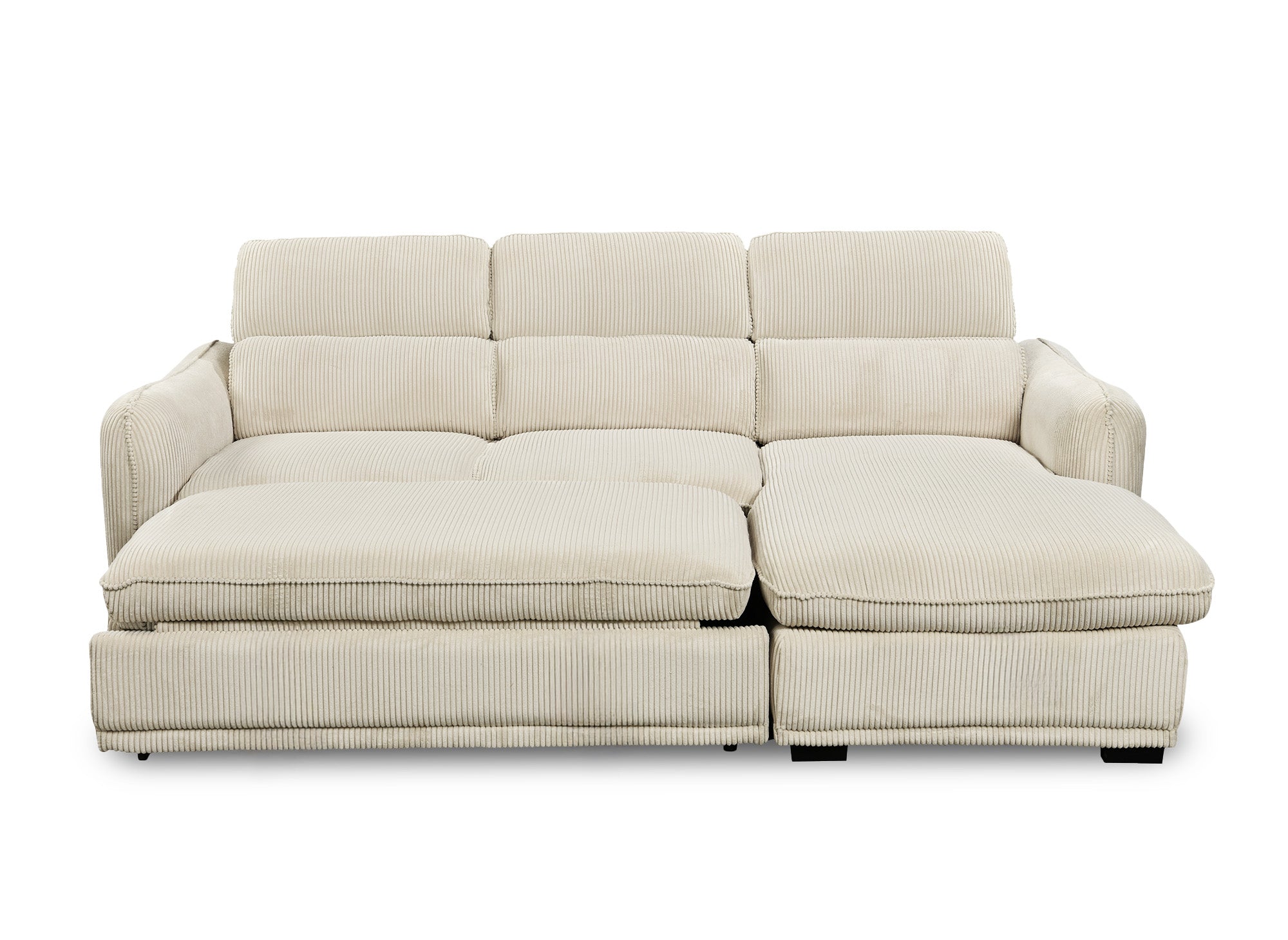 PETUNIA Ecksofa mit Stauraum aus dickem, beigefarbenem Cord – rechte Ecke