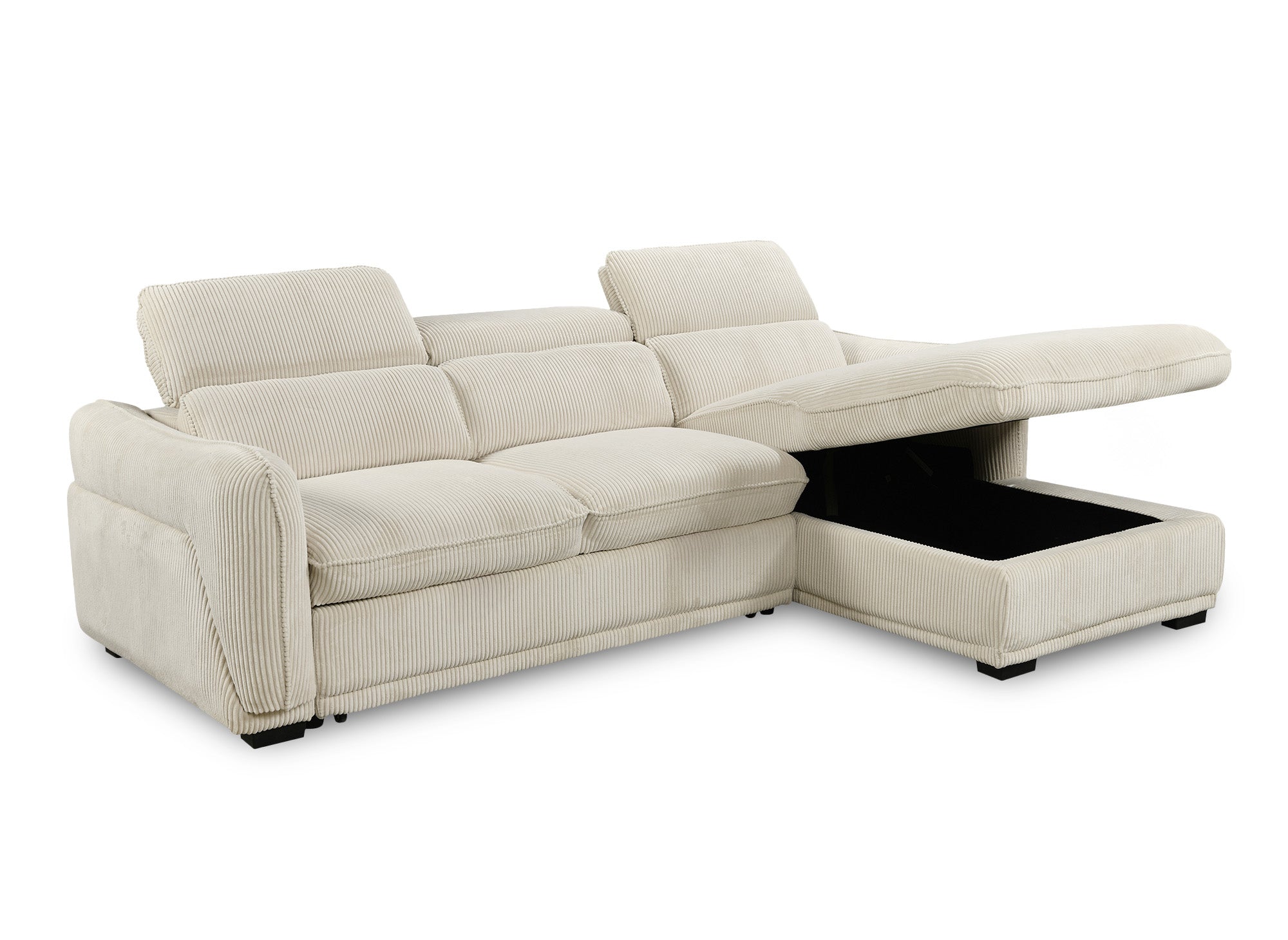 PETUNIA Ecksofa mit Stauraum aus dickem, beigefarbenem Cord – rechte Ecke