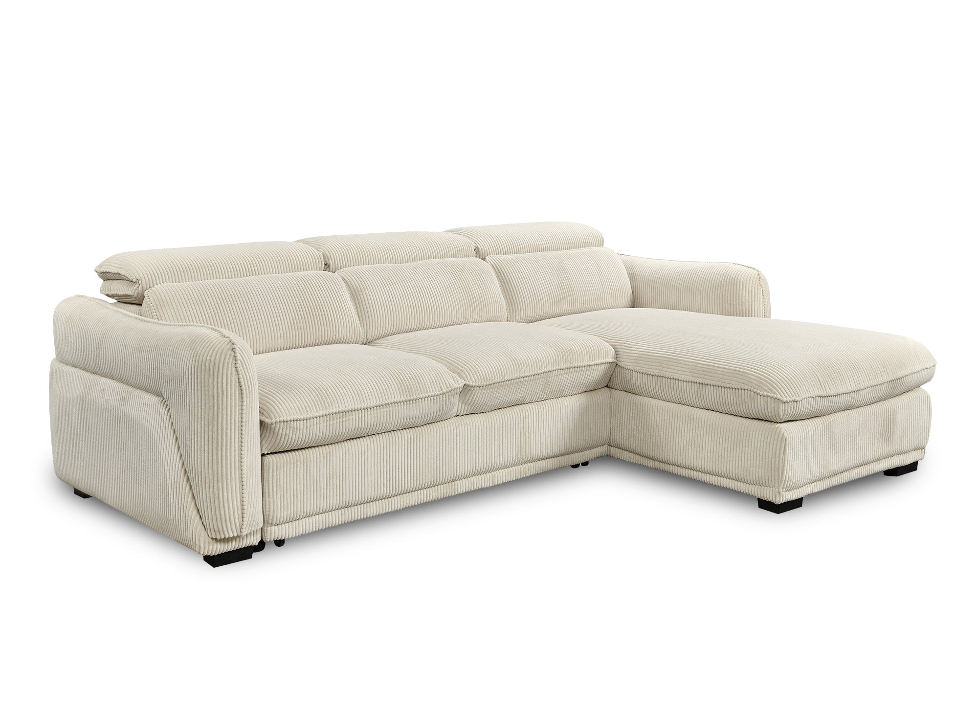 PETUNIA Ecksofa mit Stauraum aus dickem, beigefarbenem Cord – rechte Ecke