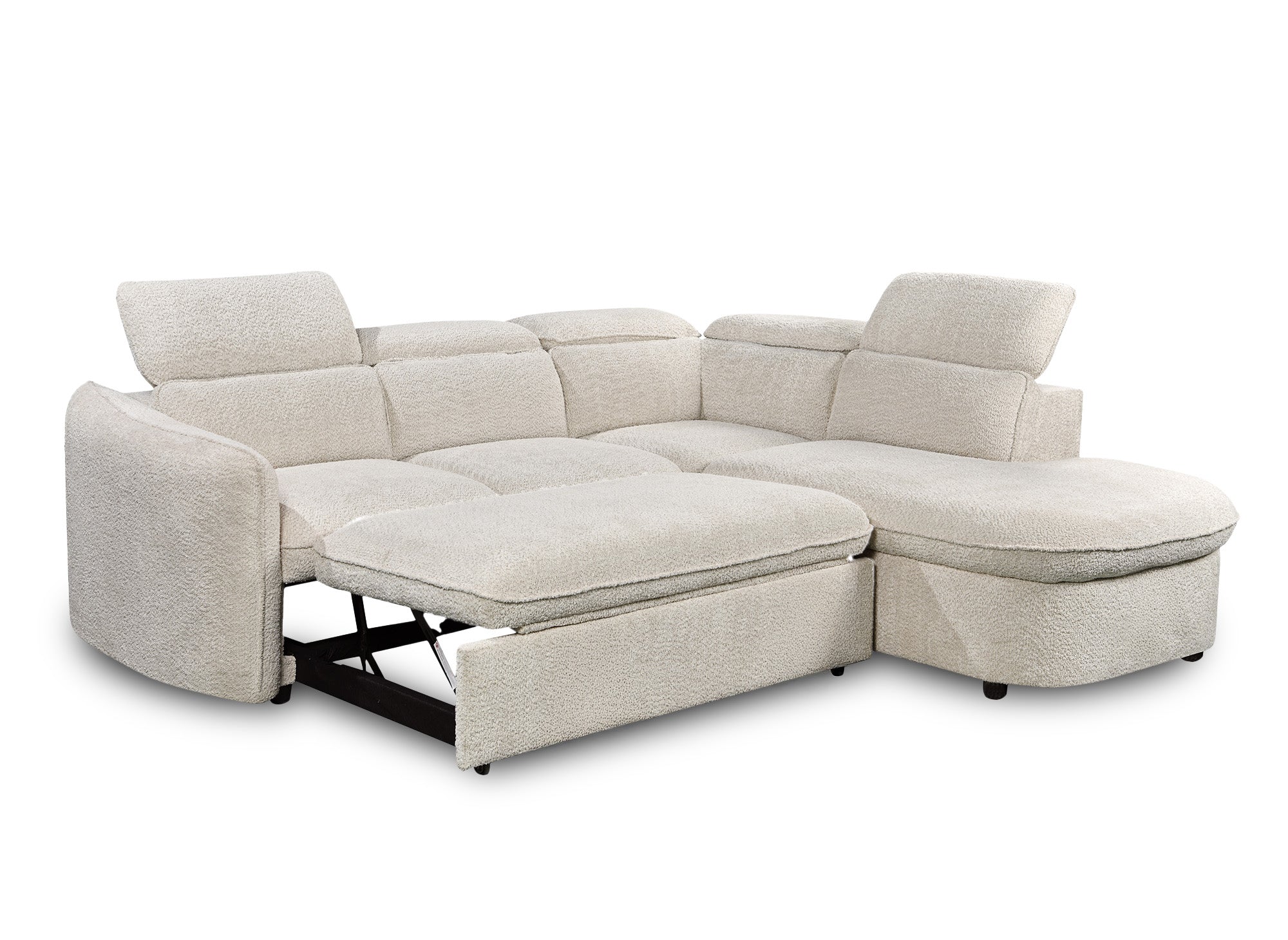 BAYA umwandelbares Ecksofa mit Aufbewahrungsbox aus ecrufarbenem Bouclé-Stoff - rechter Winkel