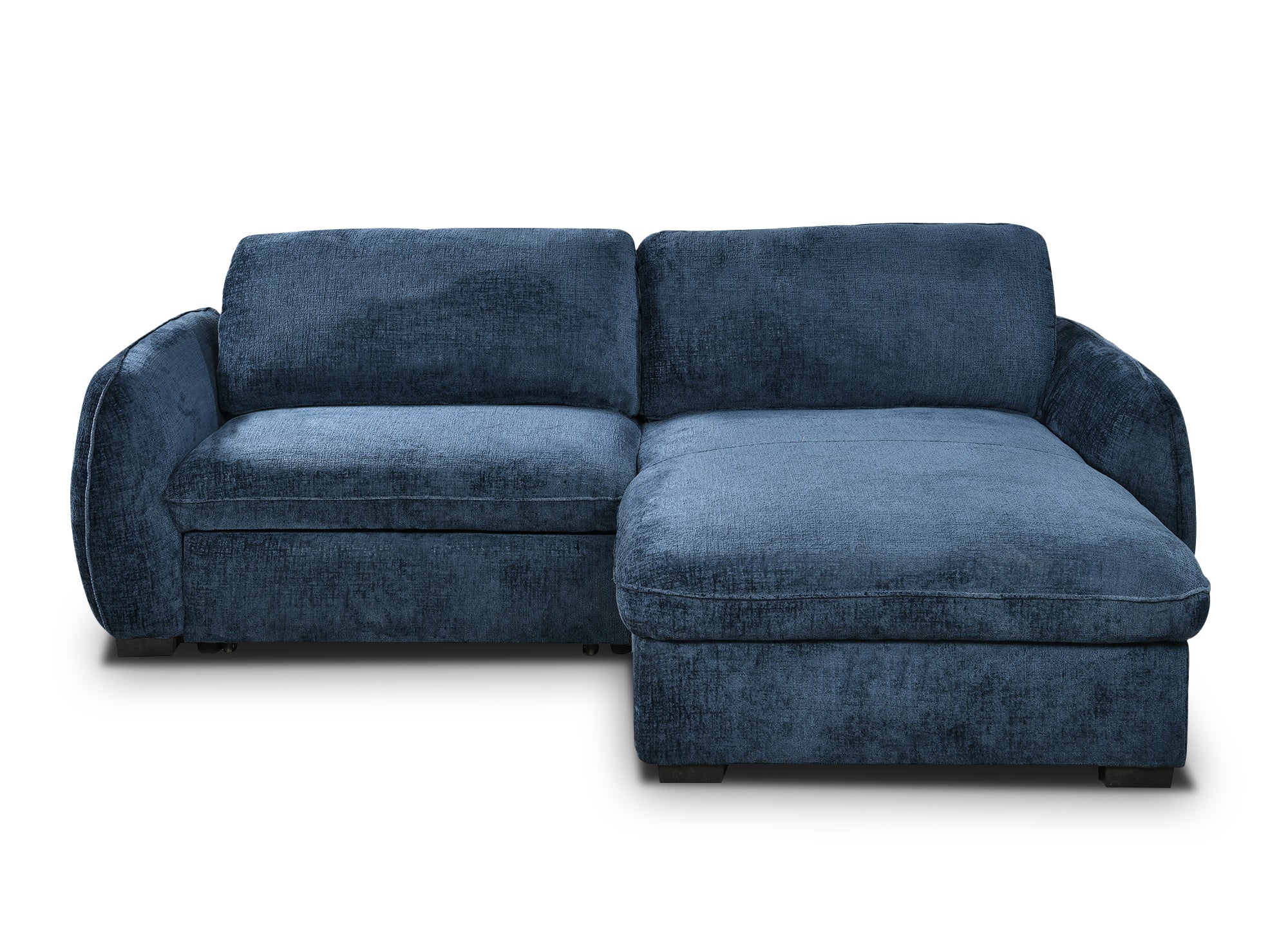 LIORA umwandelbares und wendbares Ecksofa mit Stauraum aus blau meliertem Samt