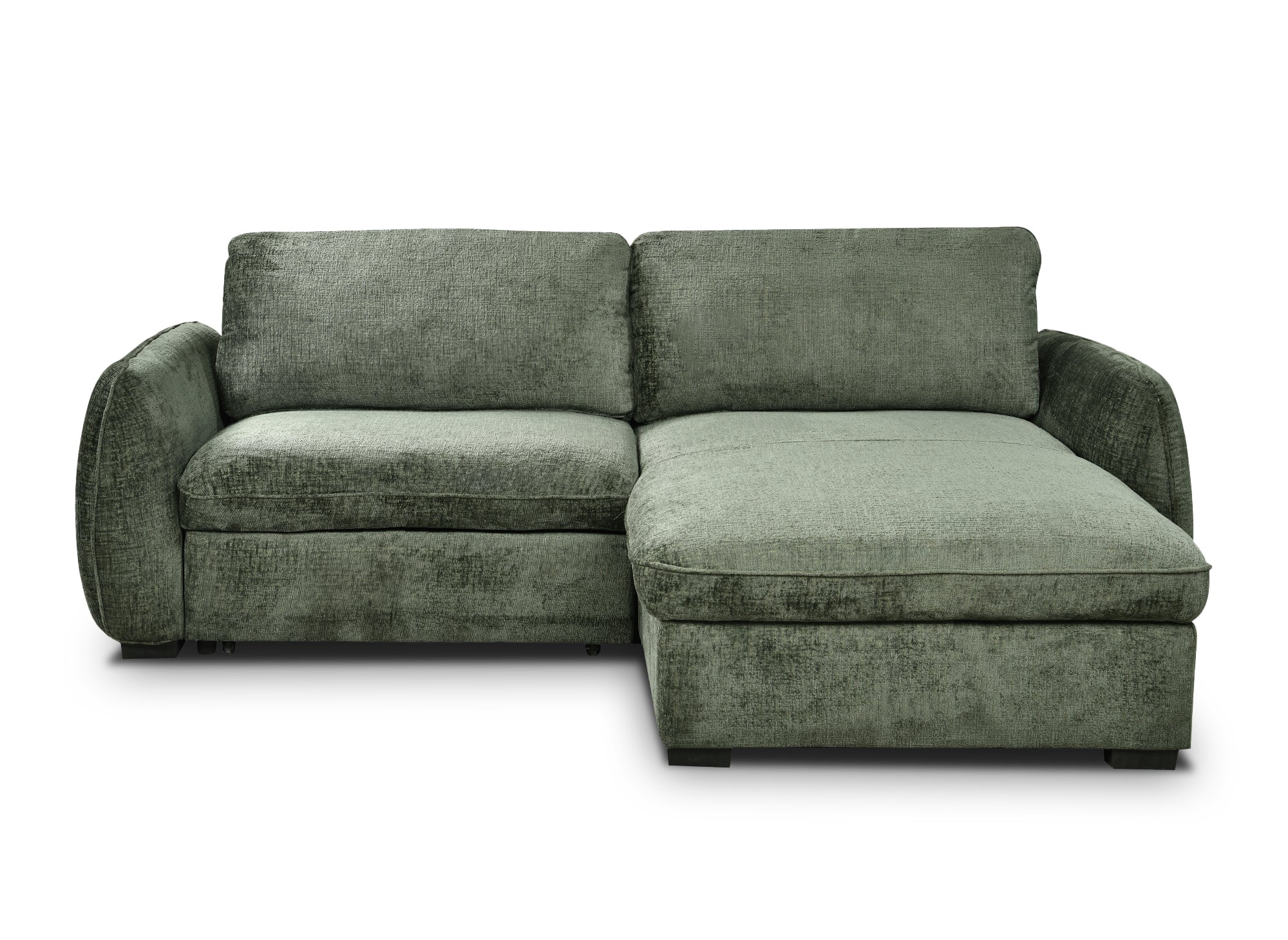 LIORA umwandelbares und wendbares Ecksofa mit Stauraum aus khakigrün meliertem Samt