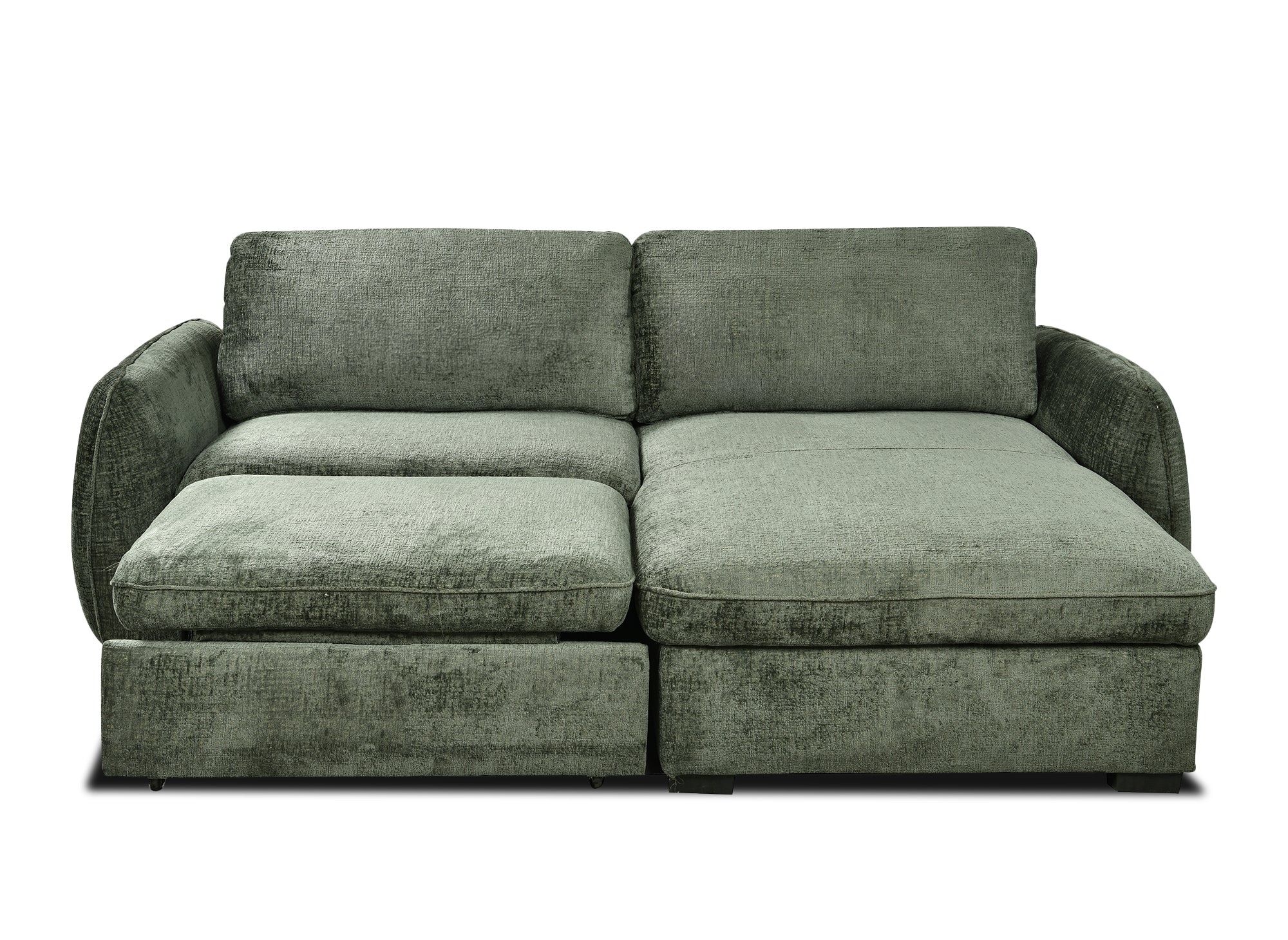 LIORA umwandelbares und wendbares Ecksofa mit Stauraum aus khakigrün meliertem Samt