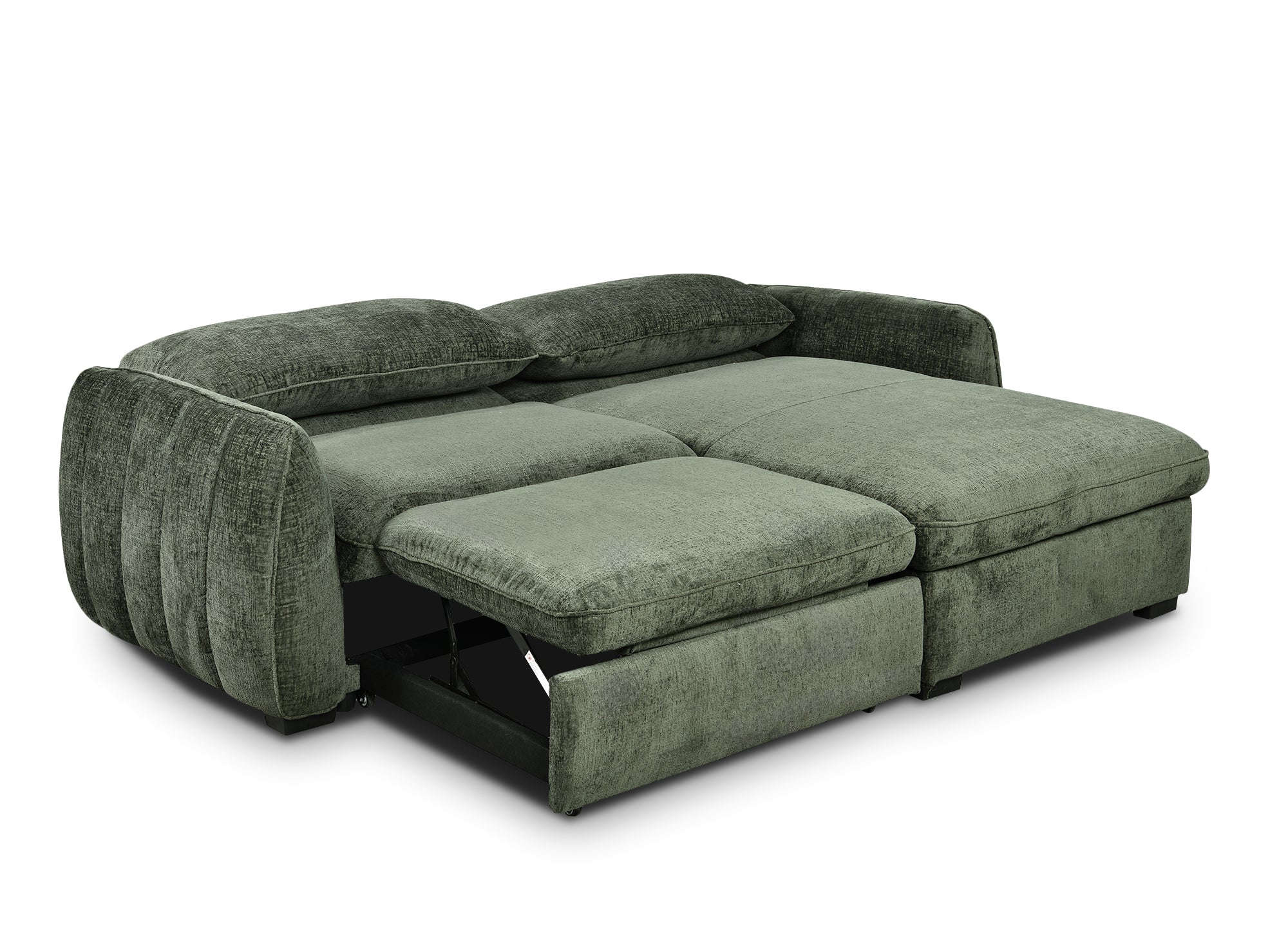 LIORA umwandelbares und wendbares Ecksofa mit Stauraum aus khakigrün meliertem Samt